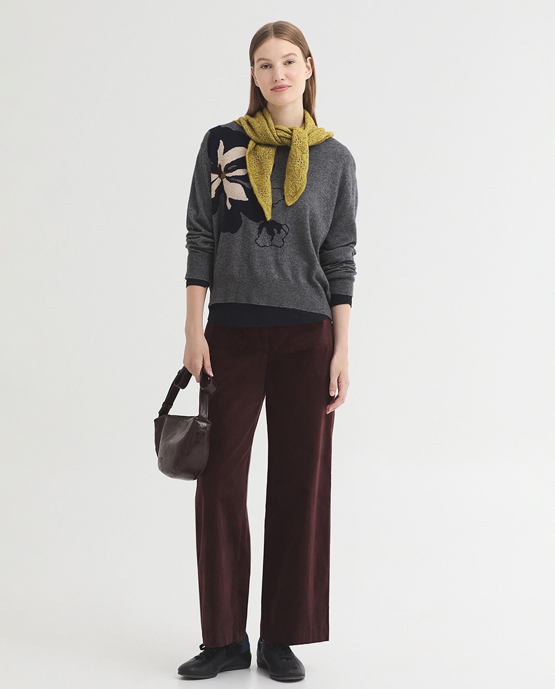 Jersey de mujer ancho con intarsia de flor - Nice Things - Gris Gris-5