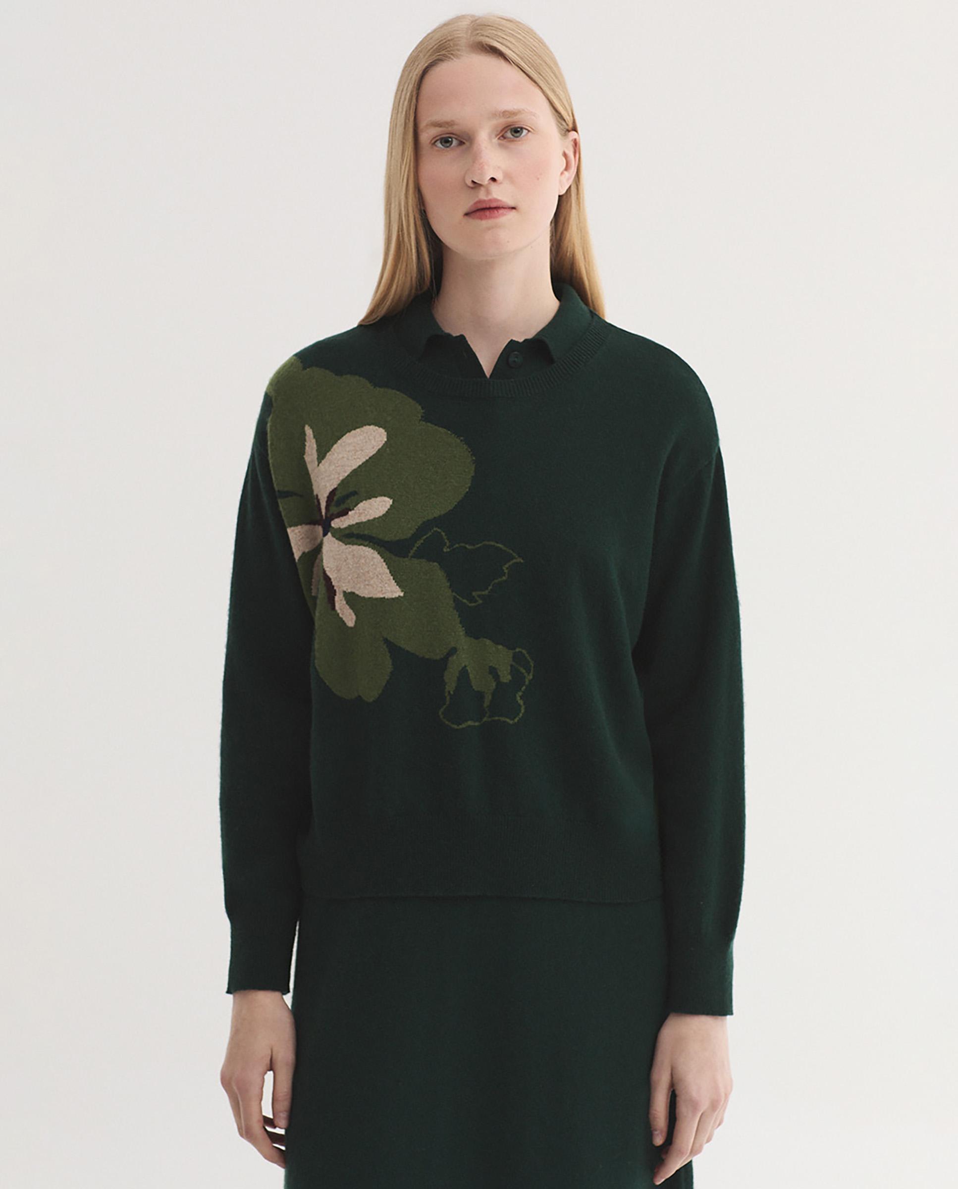 Jersey de mujer ancho con intarsia de flor - Nice Things - Verde Verde-1