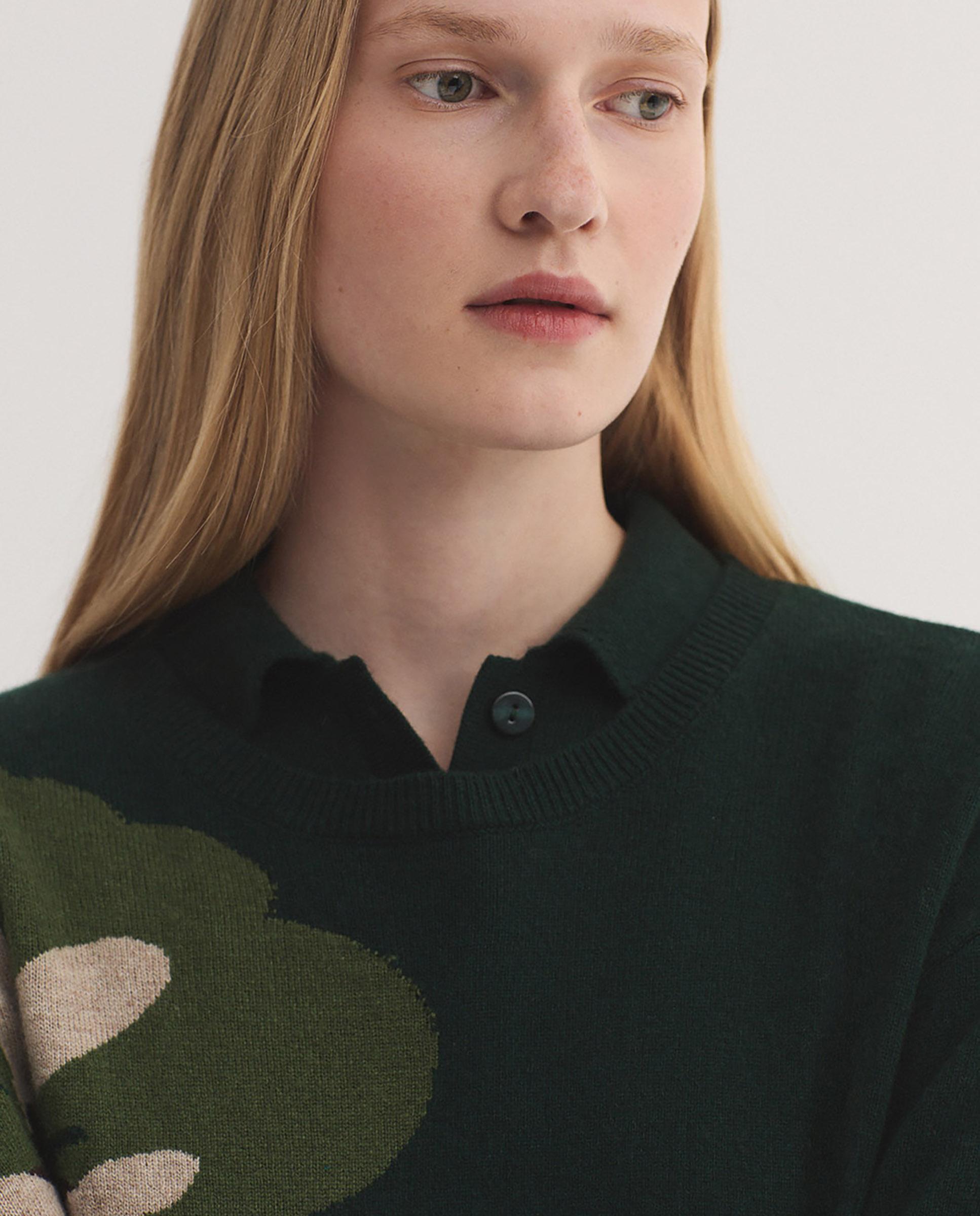 Jersey de mujer ancho con intarsia de flor - Nice Things - Verde Verde-2