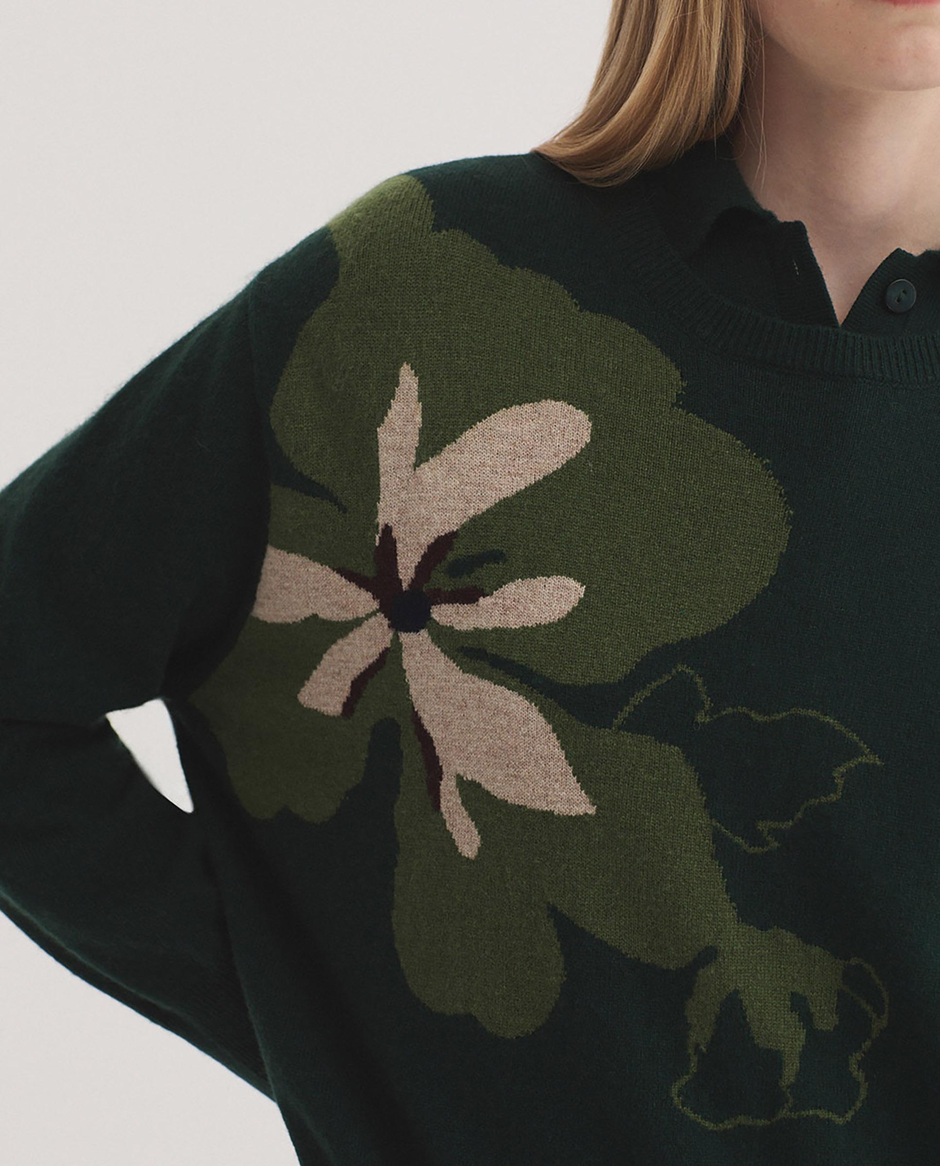 Jersey de mujer ancho con intarsia de flor - Nice Things - Verde Verde-3