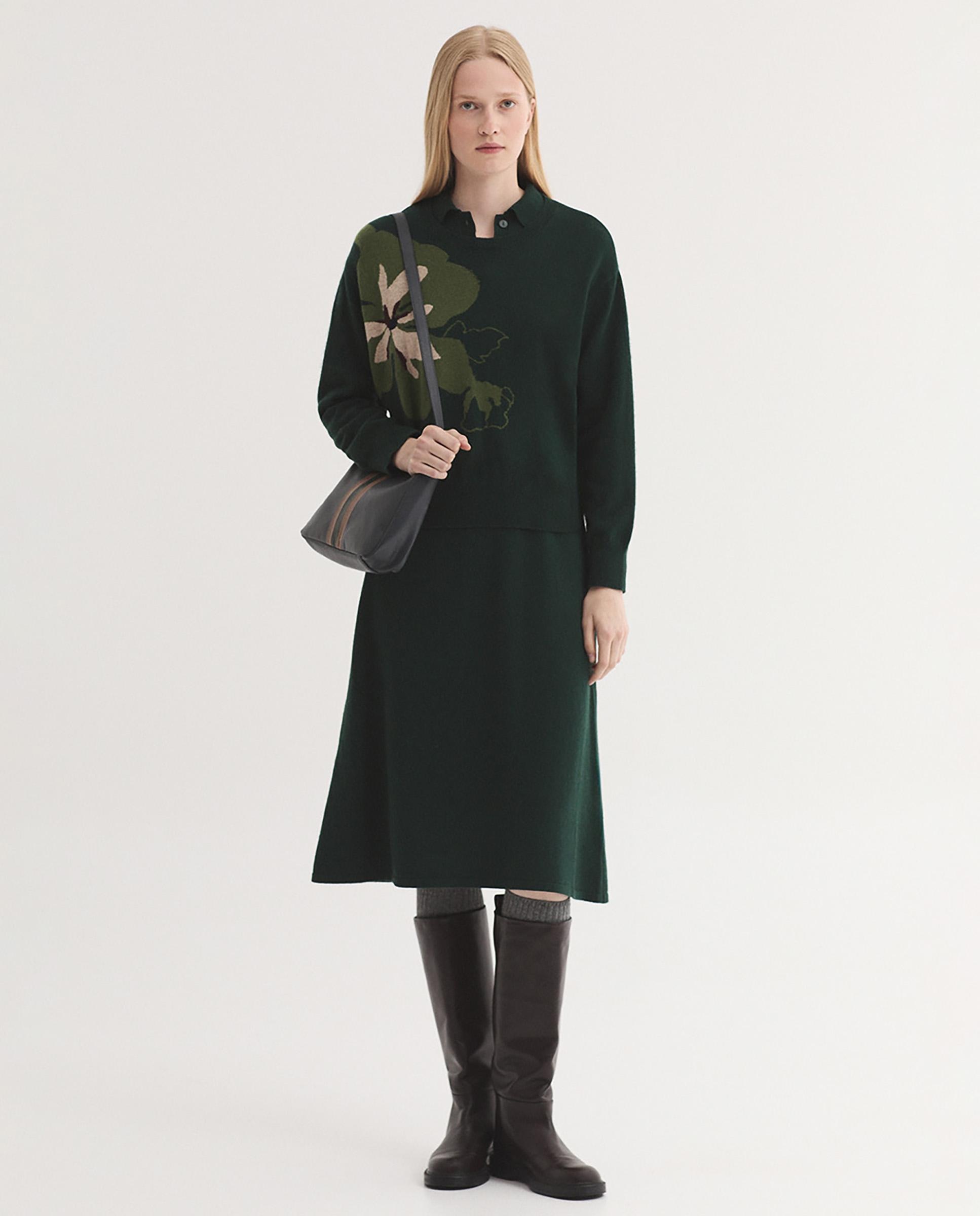 Jersey de mujer ancho con intarsia de flor - Nice Things - Verde Verde-6