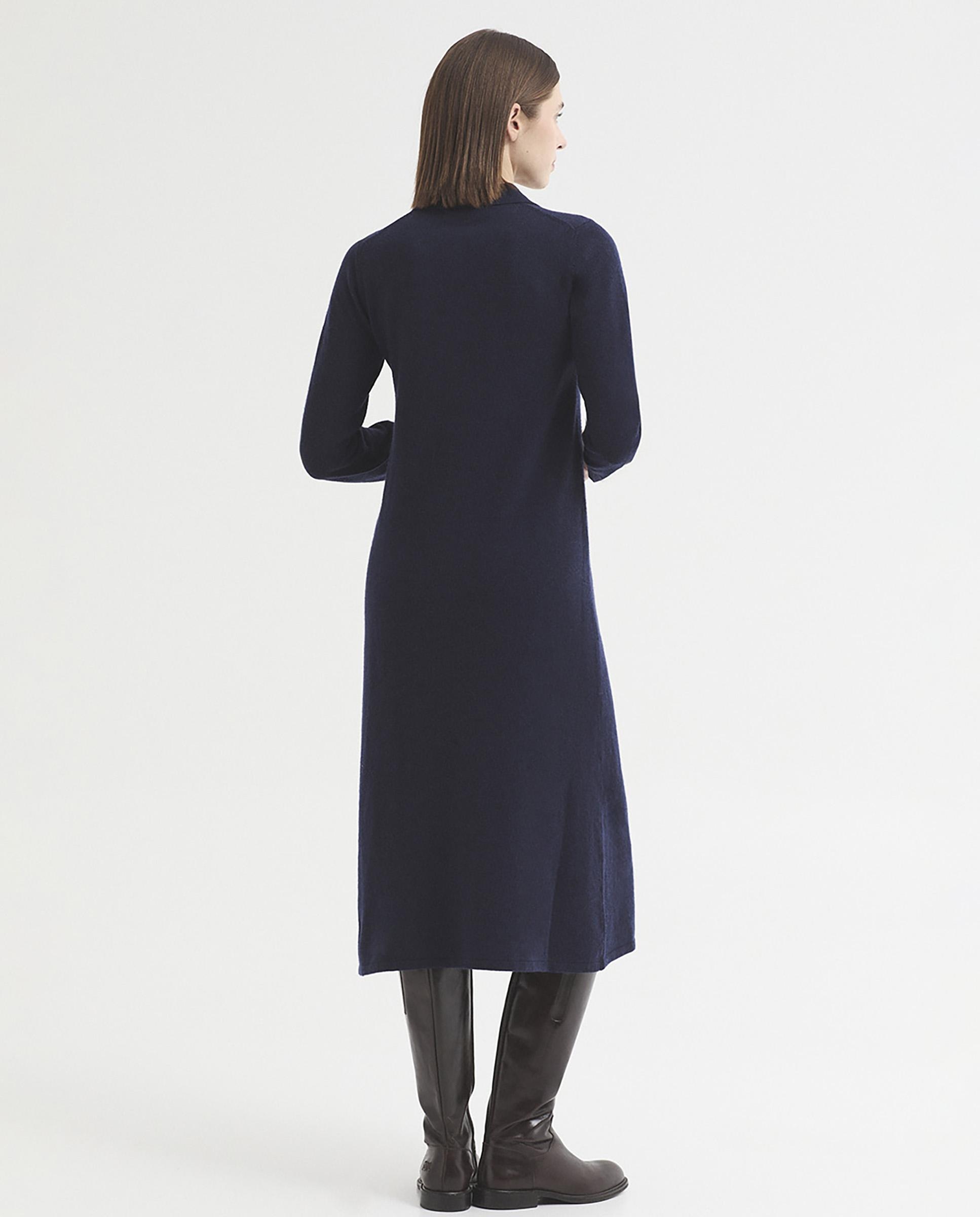 Vestido midi con cuello poco y manga larga - Nice Things - Azul marino Azul marino-5