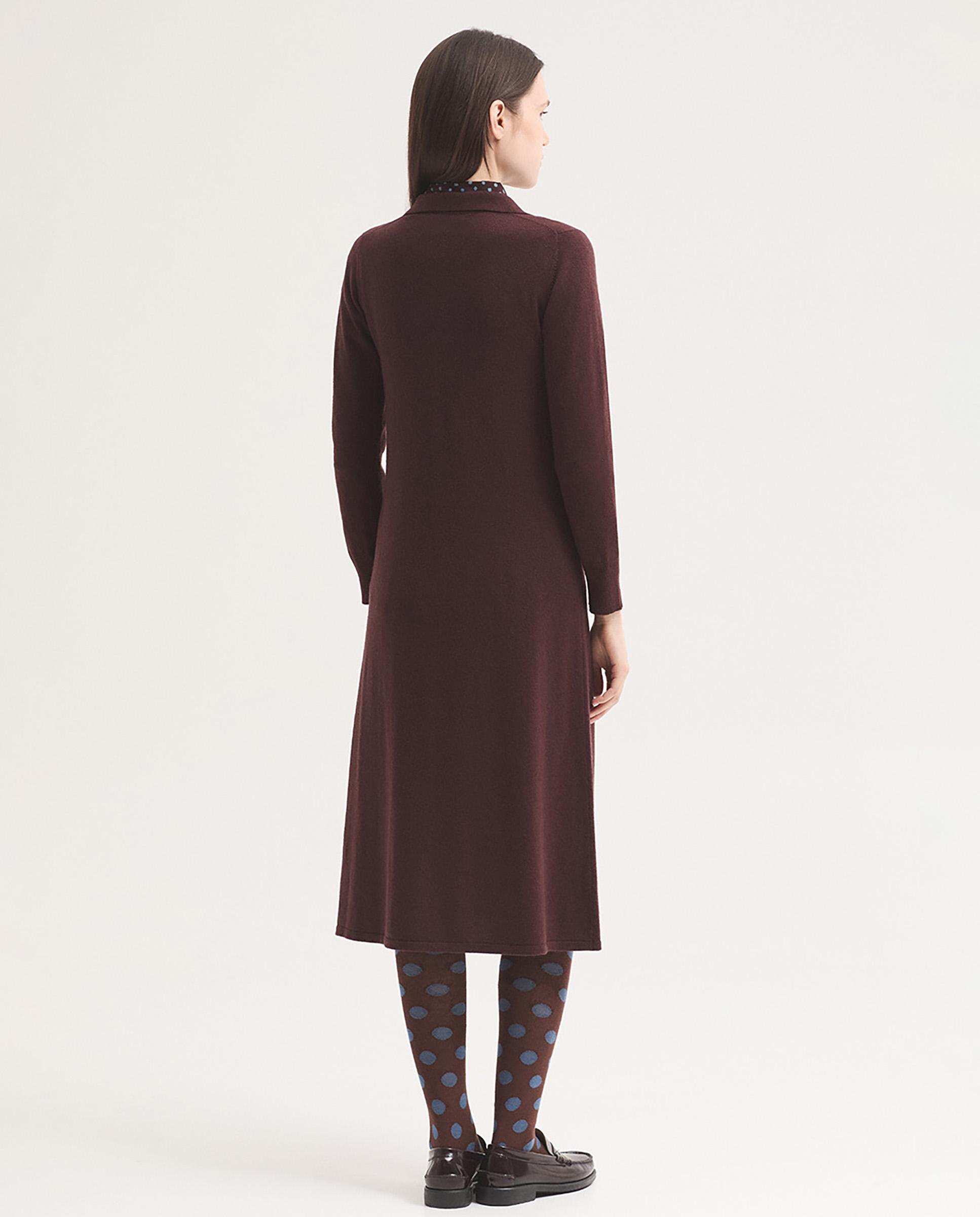 Vestido corto liso con cuello con botones - Nice Things - Burdeos Burdeos-4