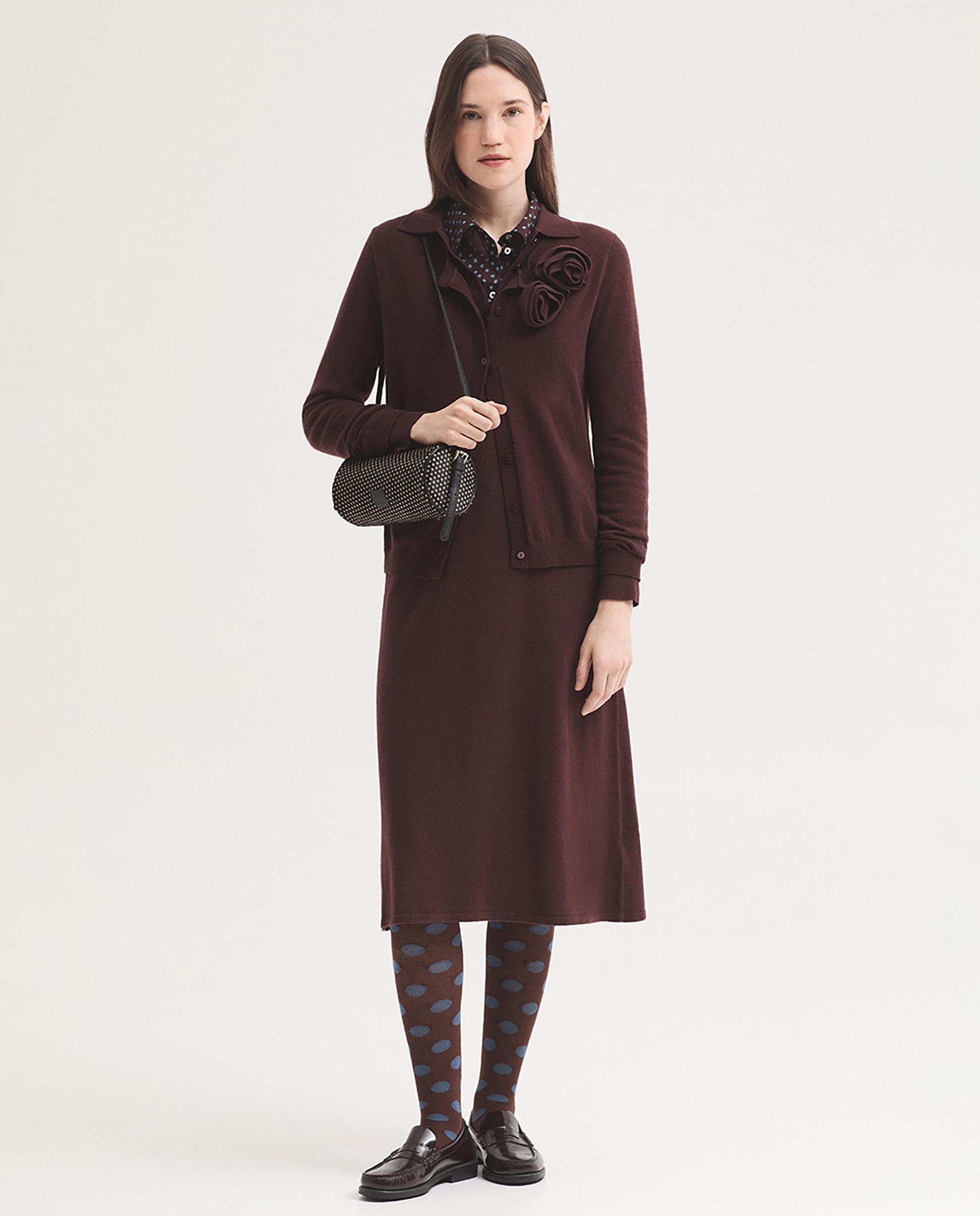 Vestido corto liso con cuello con botones - Nice Things - Burdeos Burdeos-6