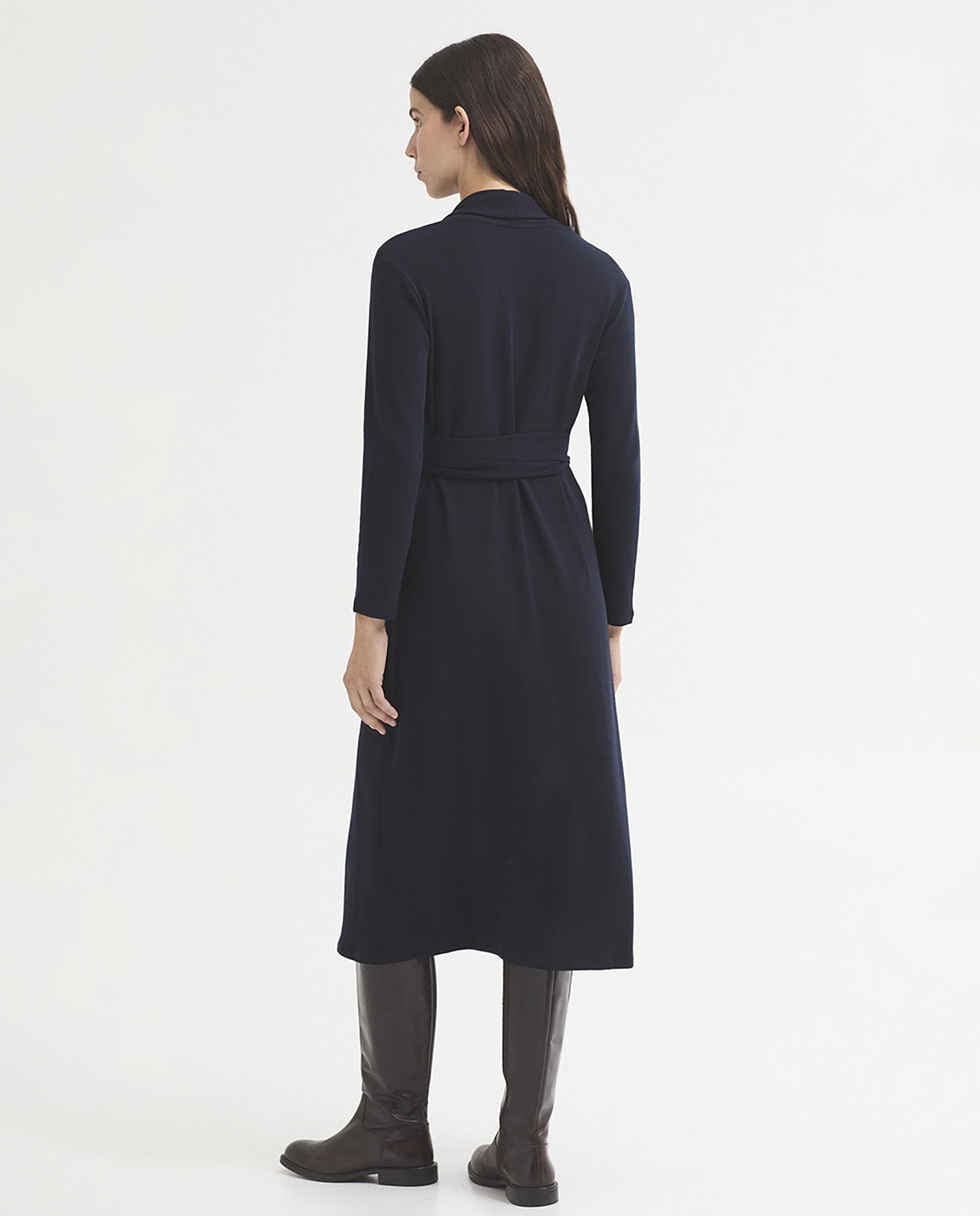 Vestido midi con cinturón y escote de pico - Nice Things - Azul marino Azul marino-5