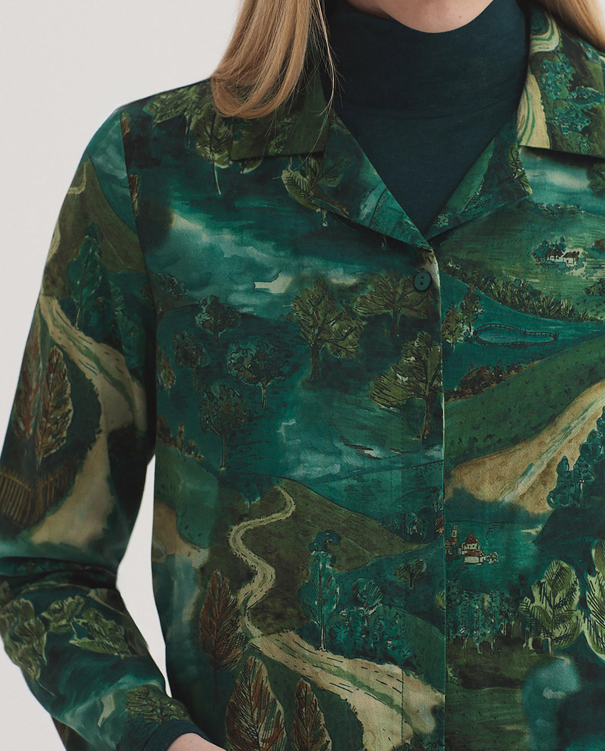 Blusa de mujer estampada con cuello con solapa - Nice Things - Verde Verde-3