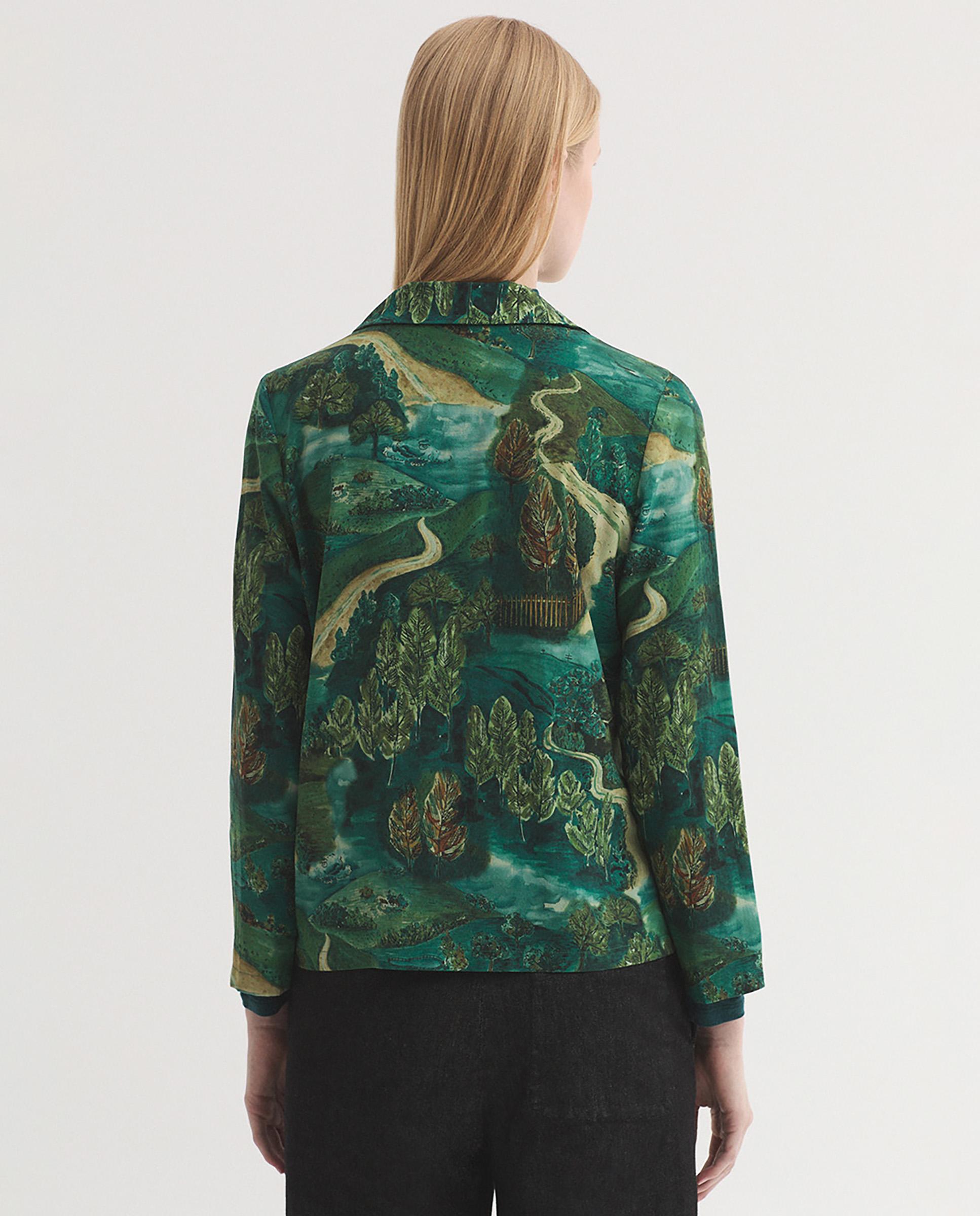 Blusa de mujer estampada con cuello con solapa - Nice Things - Verde Verde-4