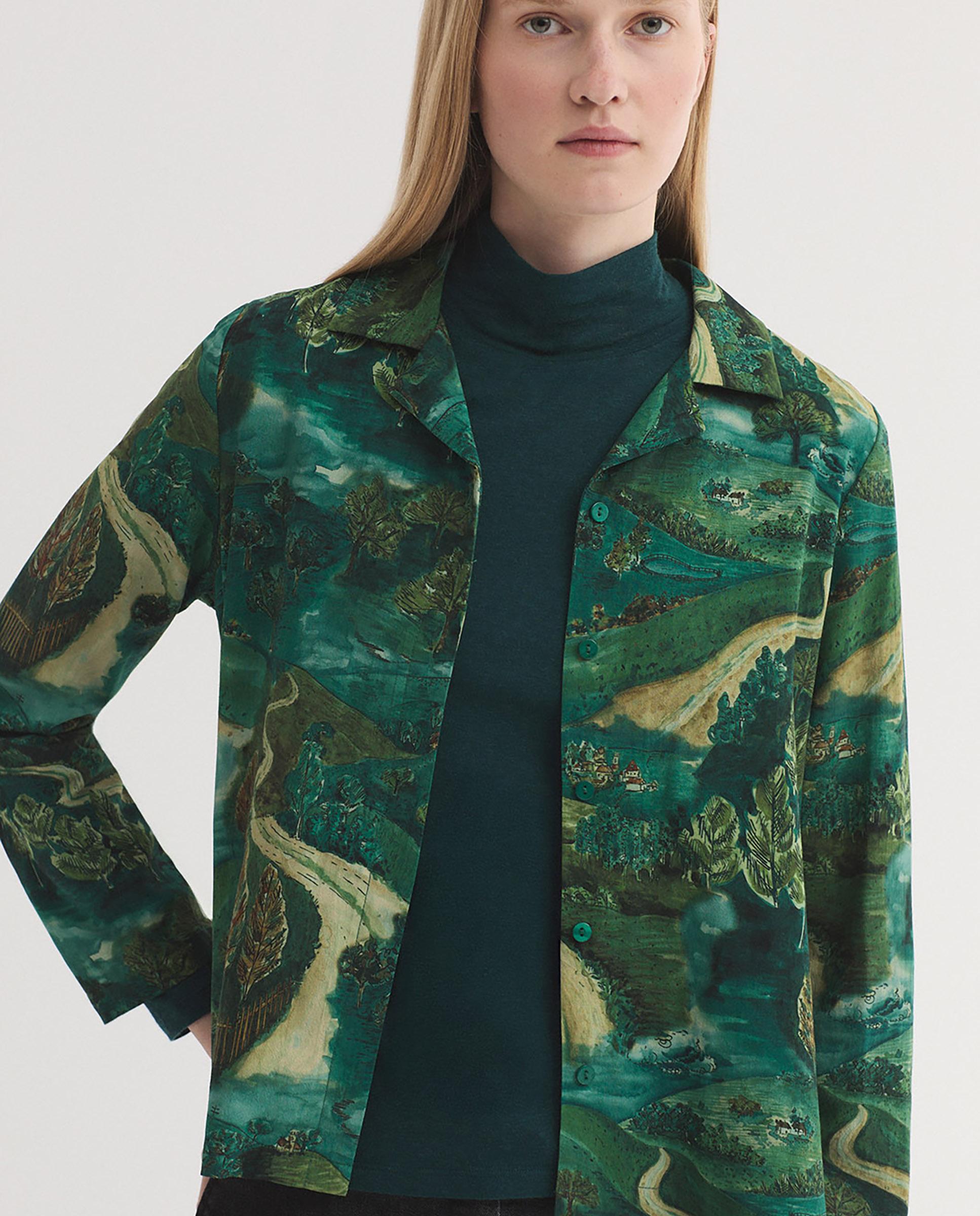 Blusa de mujer estampada con cuello con solapa - Nice Things - Verde Verde-5
