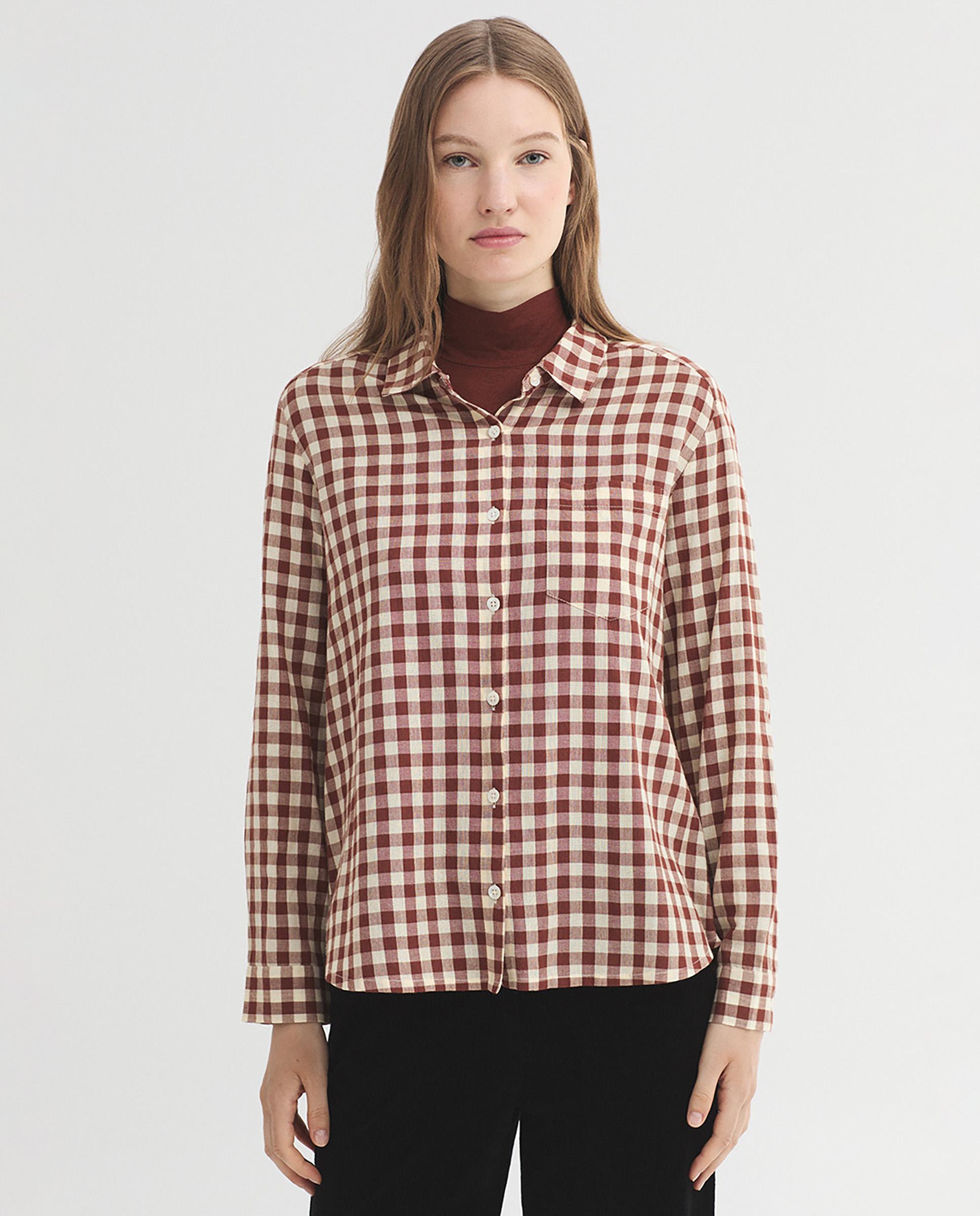 Camisa de mujer 100% algodón de cuadros - Nice Things - Marrón Marrón-1