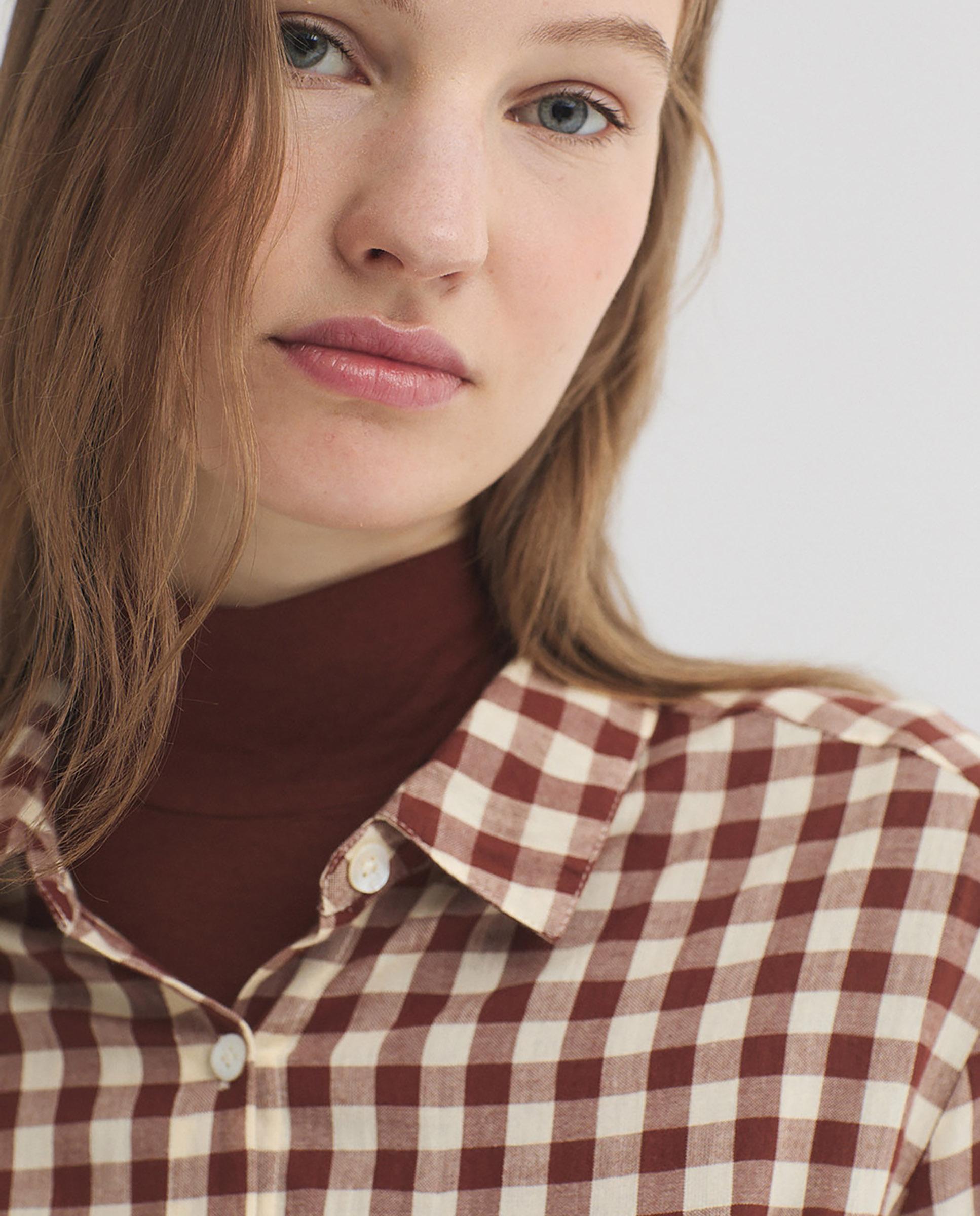 Camisa de mujer 100% algodón de cuadros - Nice Things - Marrón Marrón-2