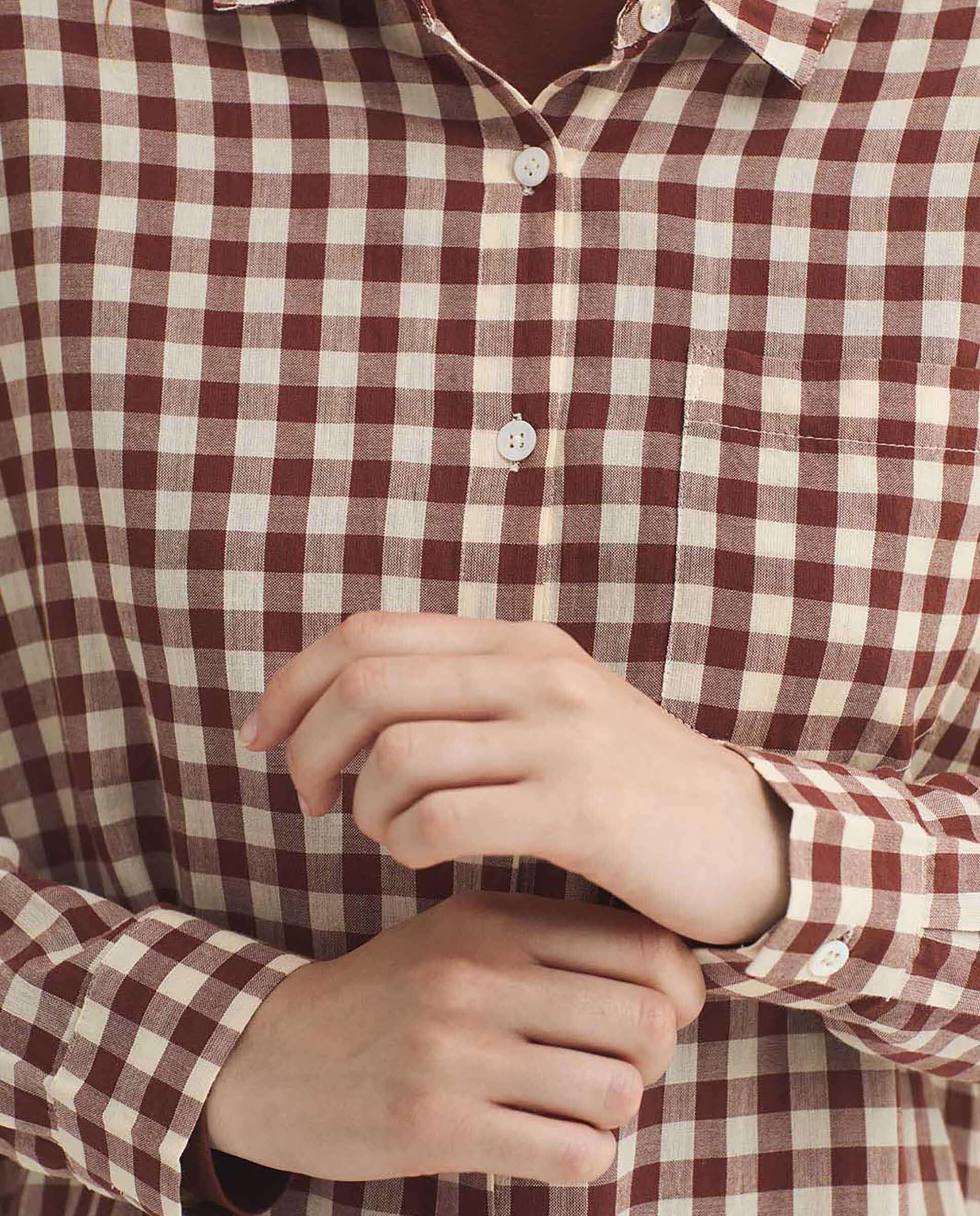 Camisa de mujer 100% algodón de cuadros - Nice Things - Marrón Marrón-3