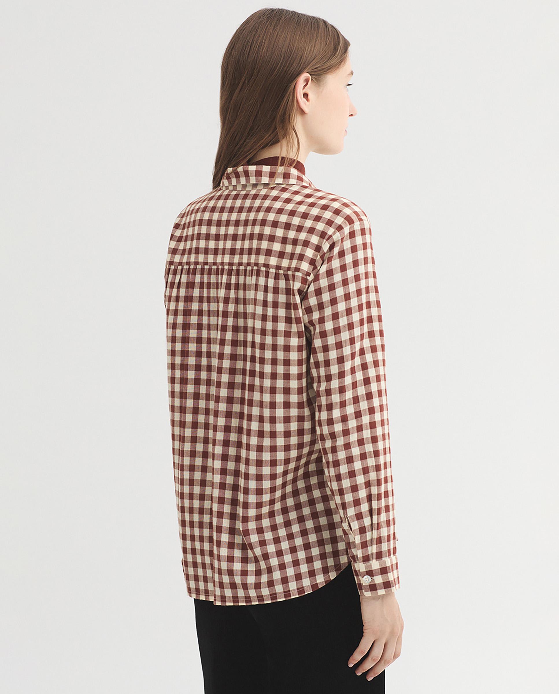 Camisa de mujer 100% algodón de cuadros - Nice Things - Marrón Marrón-4