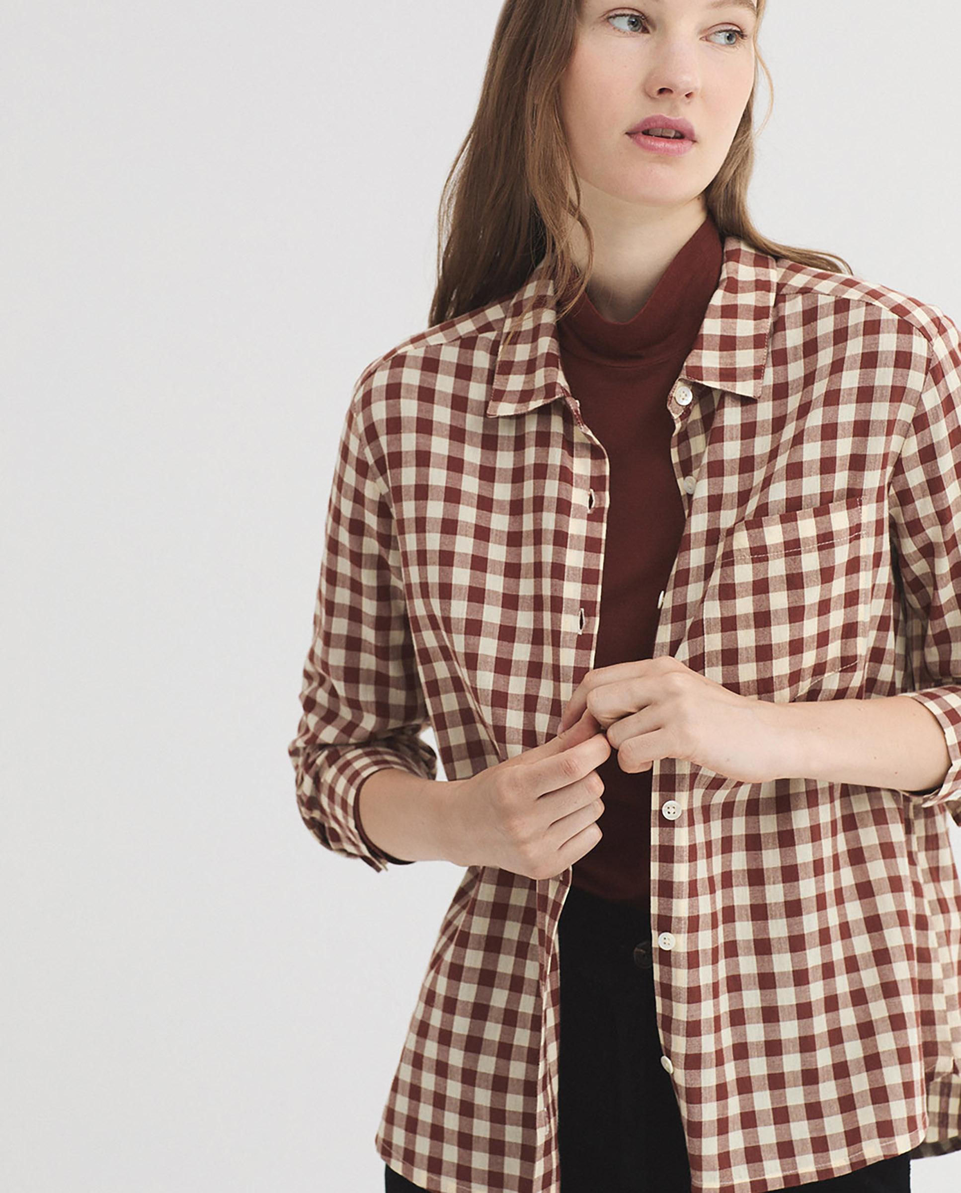 Camisa de mujer 100% algodón de cuadros - Nice Things - Marrón Marrón-5
