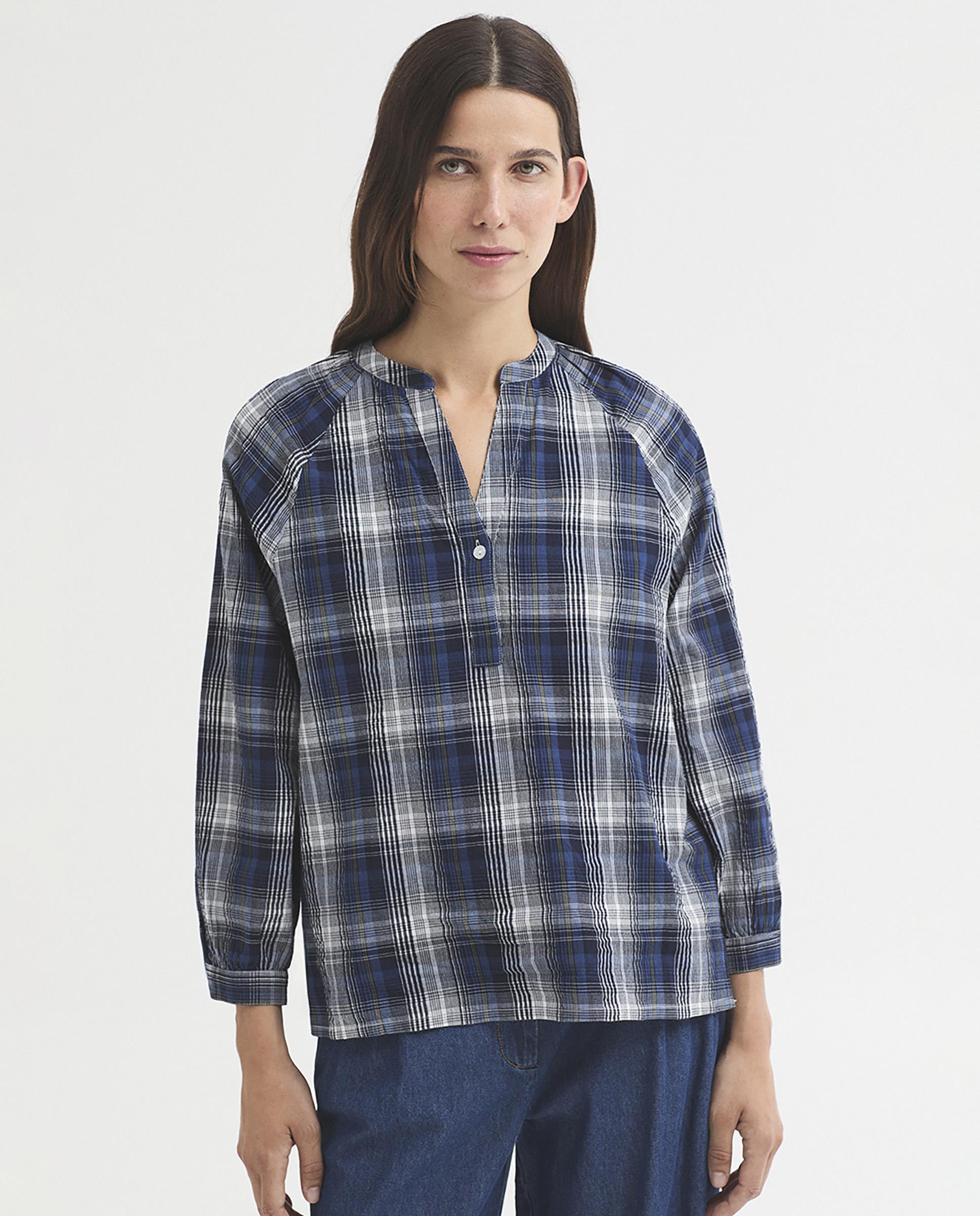 Blusa de mujer 100% algodón de cuadros - Nice Things - Azul Azul-1