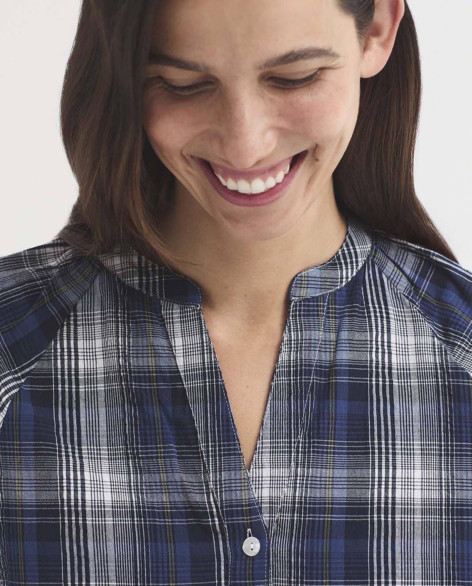 Blusa de mujer 100% algodón de cuadros - Nice Things - Azul Azul-2