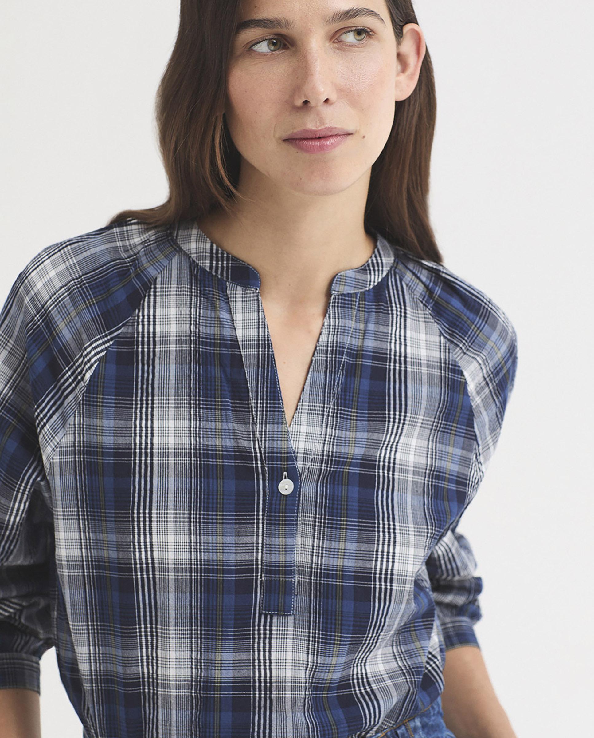 Blusa de mujer 100% algodón de cuadros - Nice Things - Azul Azul-3
