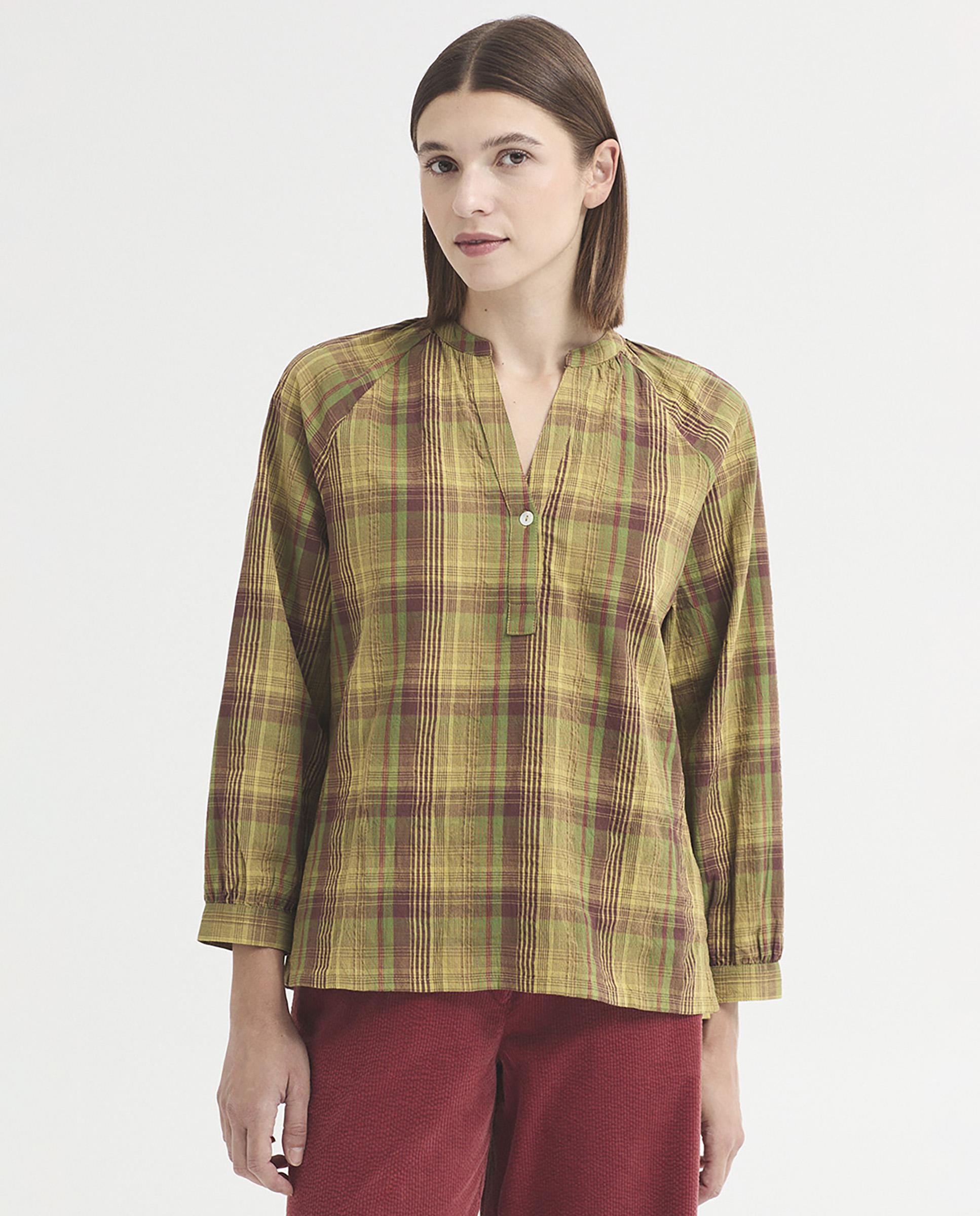 Blusa de mujer 100% algodón de cuadros - Nice Things - Verde Verde-1