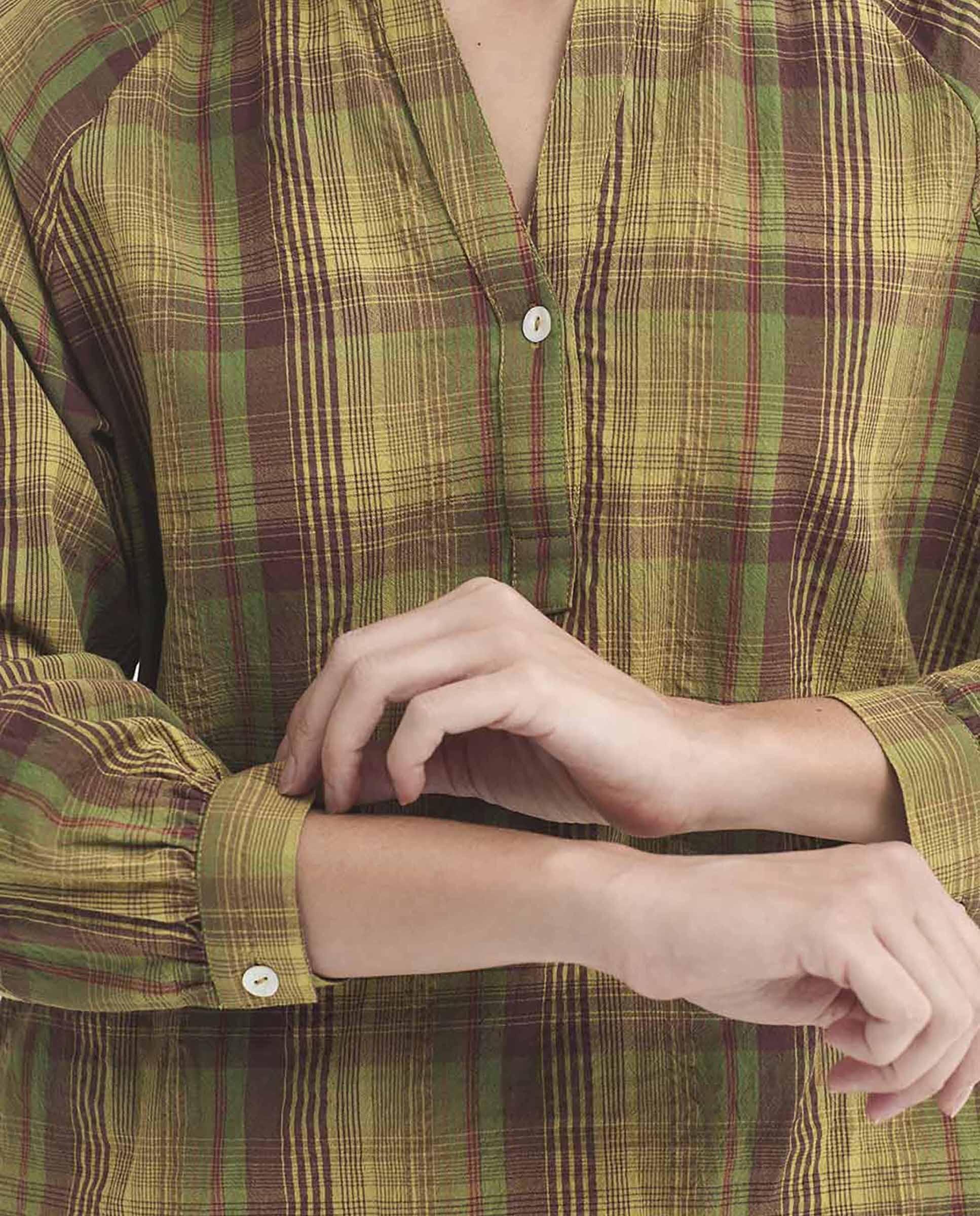Blusa de mujer 100% algodón de cuadros - Nice Things - Verde Verde-3