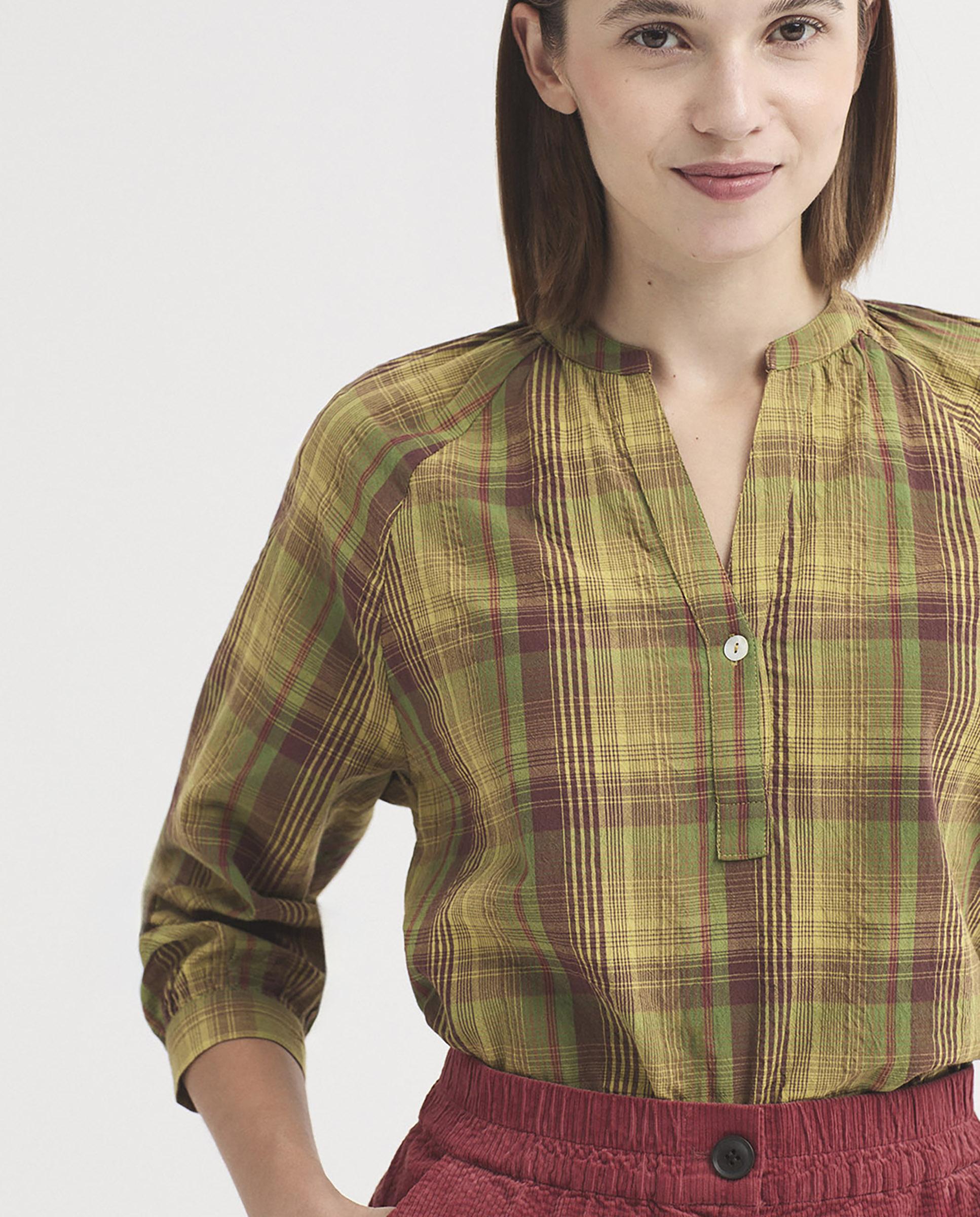 Blusa de mujer 100% algodón de cuadros - Nice Things - Verde Verde-4