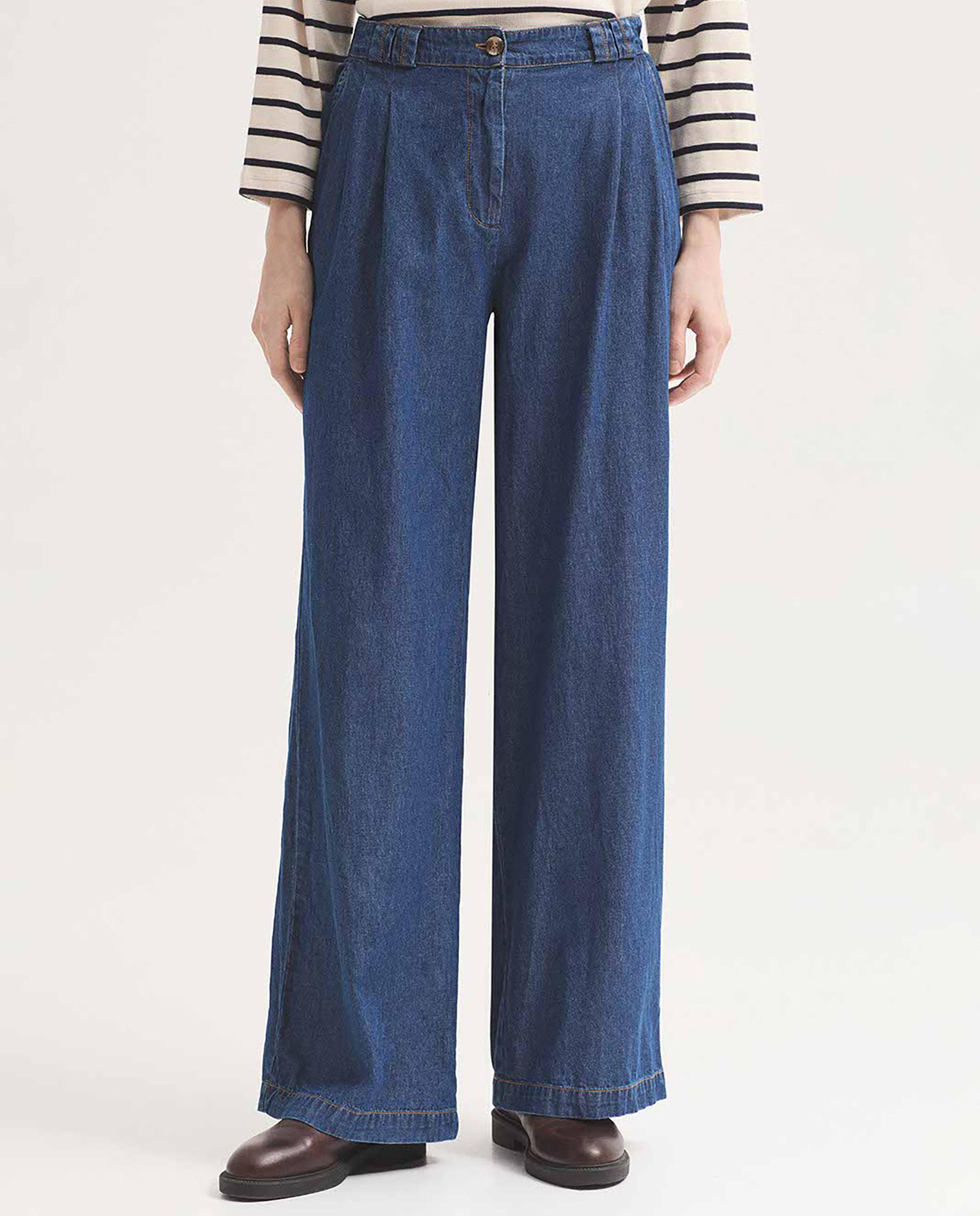 Pantalones anchos de mujer 100% algodón con pinzas - Nice Things - Azul Azul-1