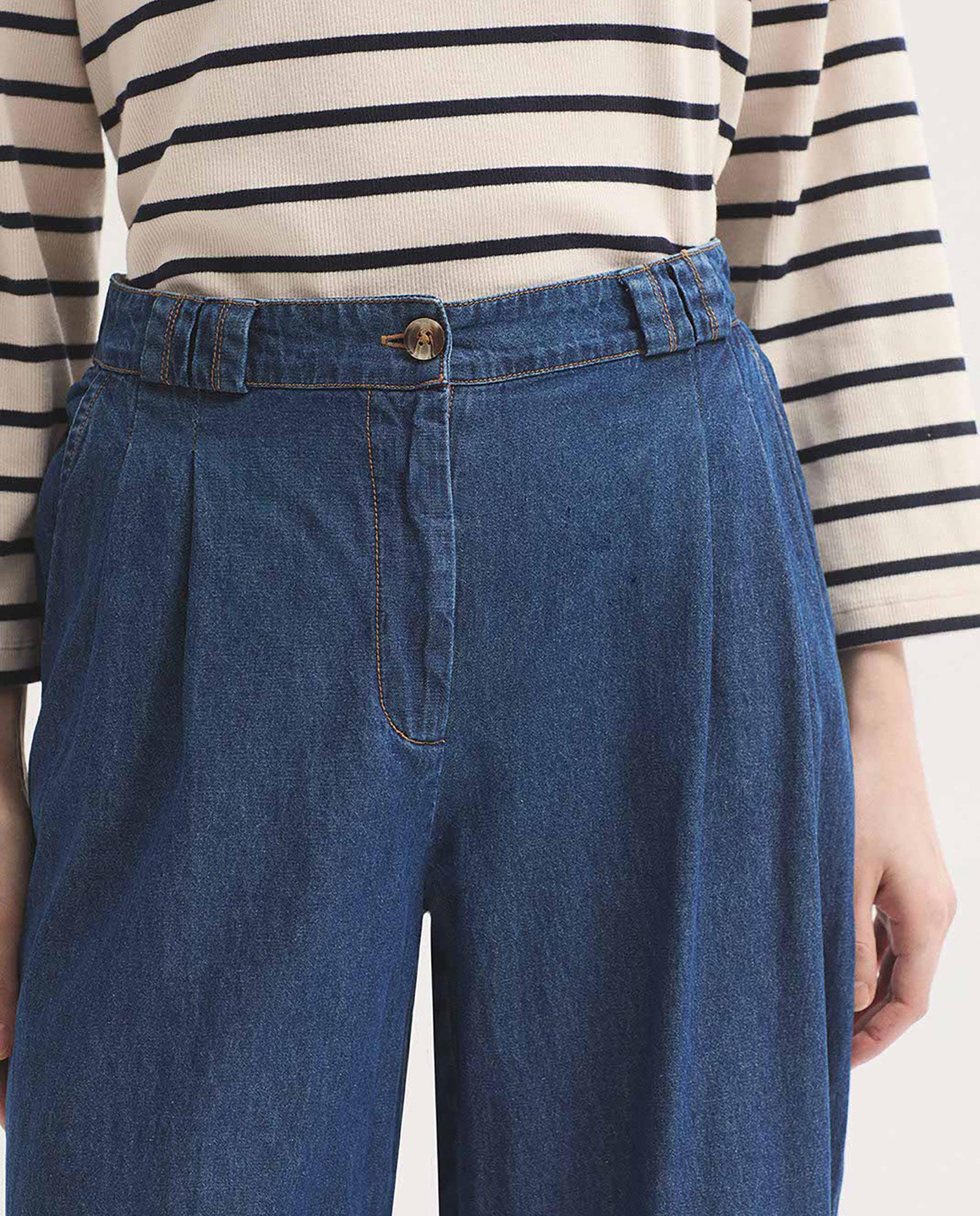 Pantalones anchos de mujer 100% algodón con pinzas - Nice Things - Azul Azul-2