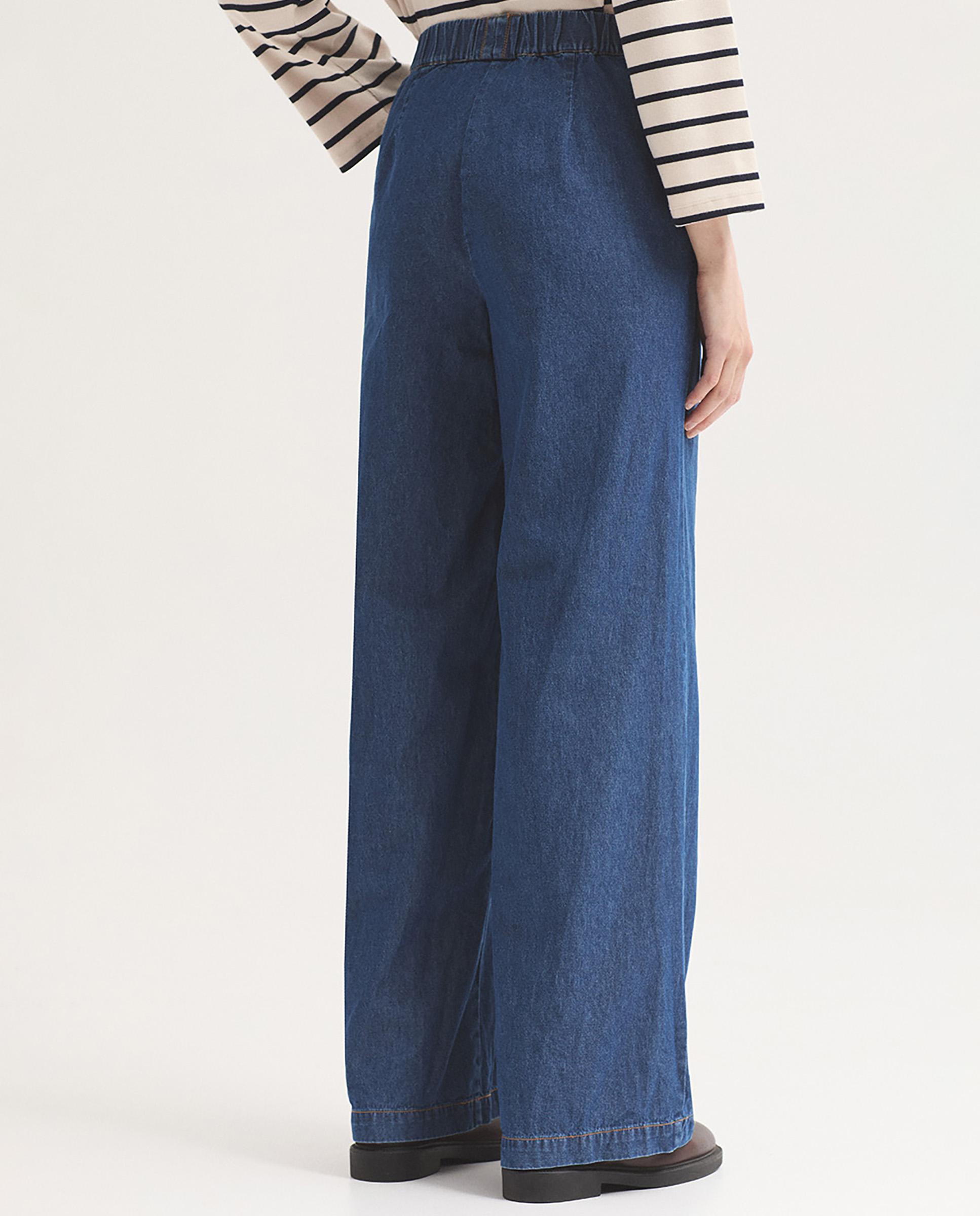 Pantalones anchos de mujer 100% algodón con pinzas - Nice Things - Azul Azul-3