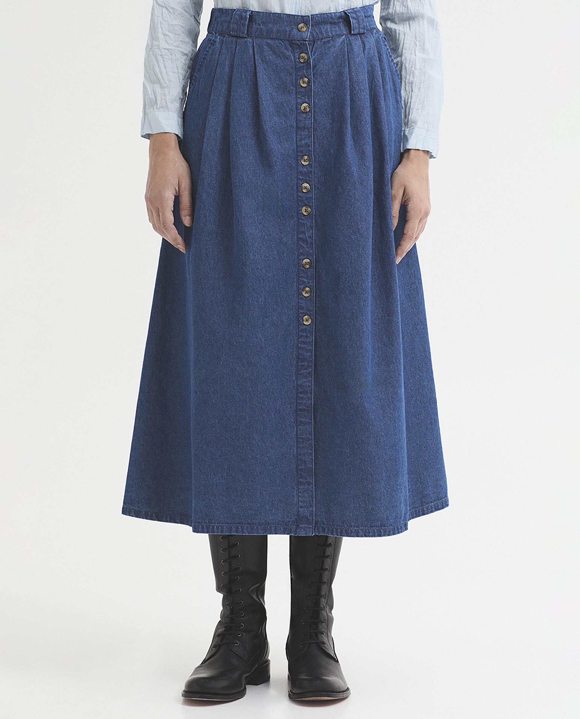Falda midi de mujer denim con pinzas - Nice Things - Tejano Tejano-1