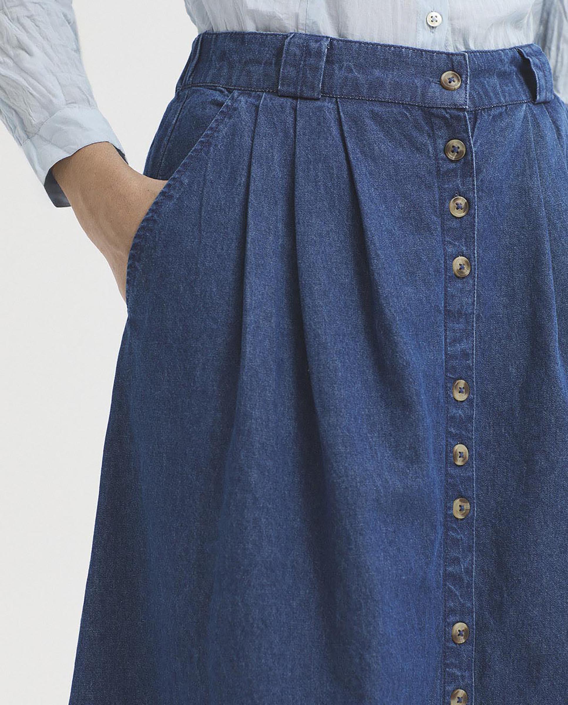 Falda midi de mujer denim con pinzas - Nice Things - Tejano Tejano-2