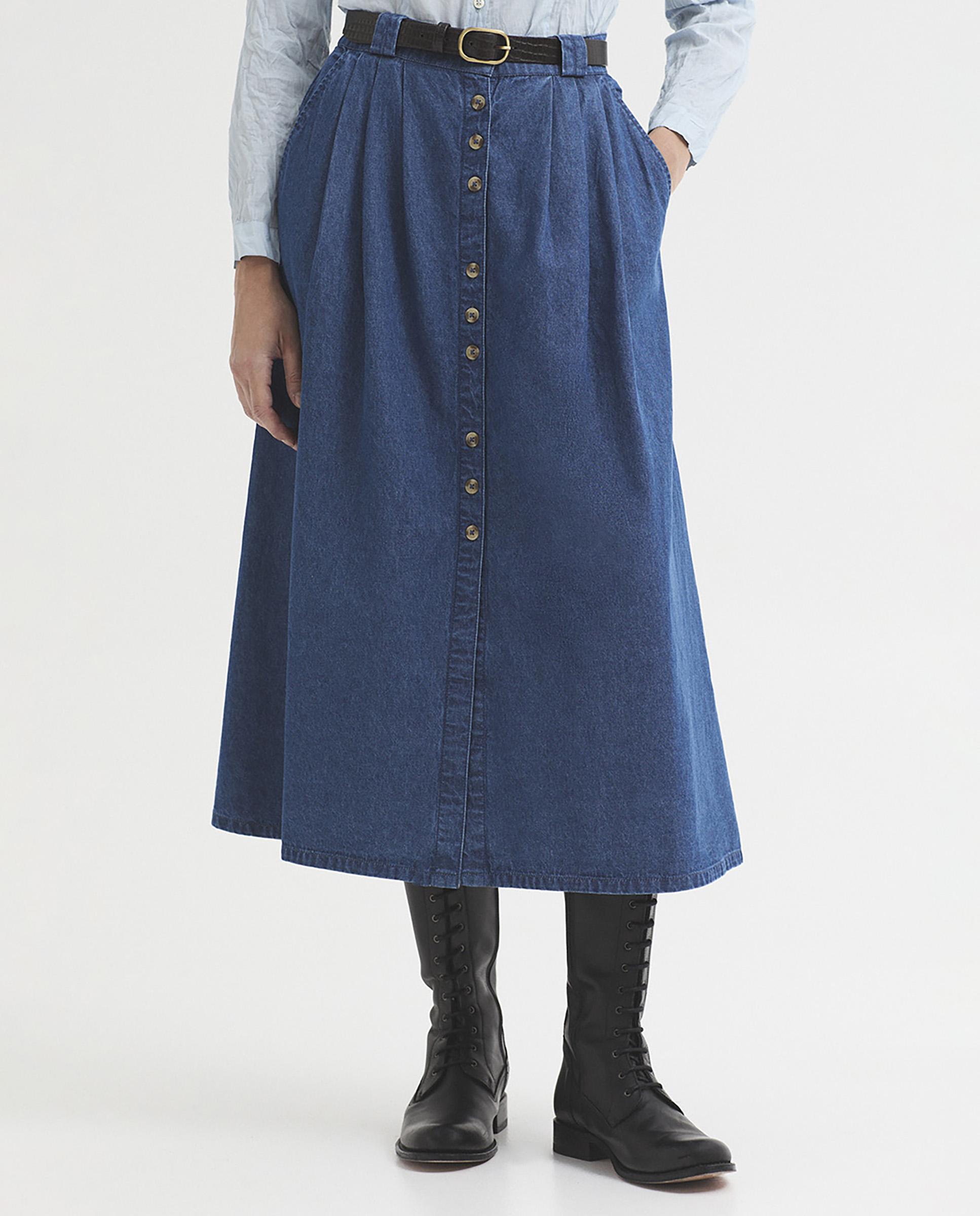 Falda midi de mujer denim con pinzas - Nice Things - Tejano Tejano-4
