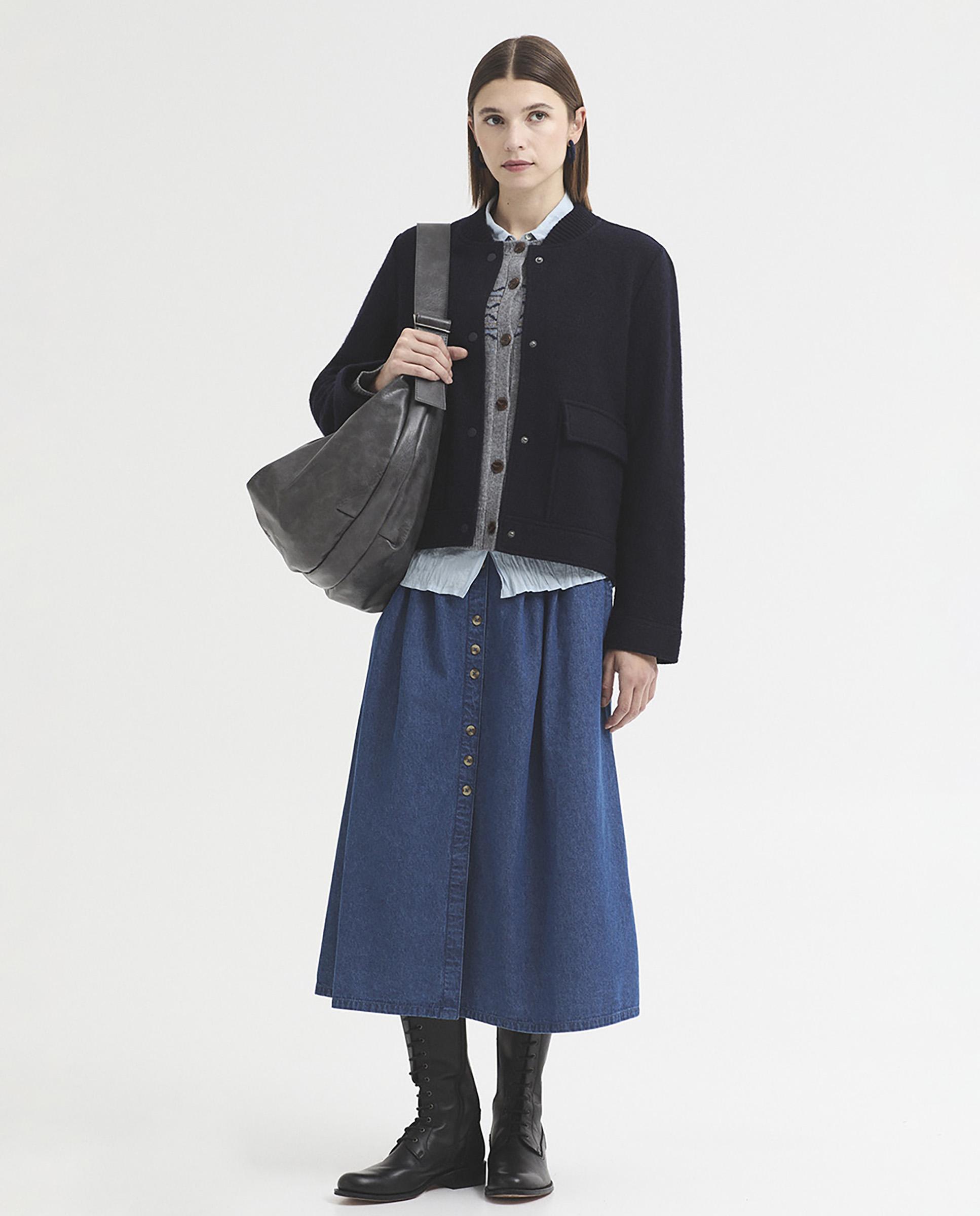 Falda midi de mujer denim con pinzas - Nice Things - Tejano Tejano-5
