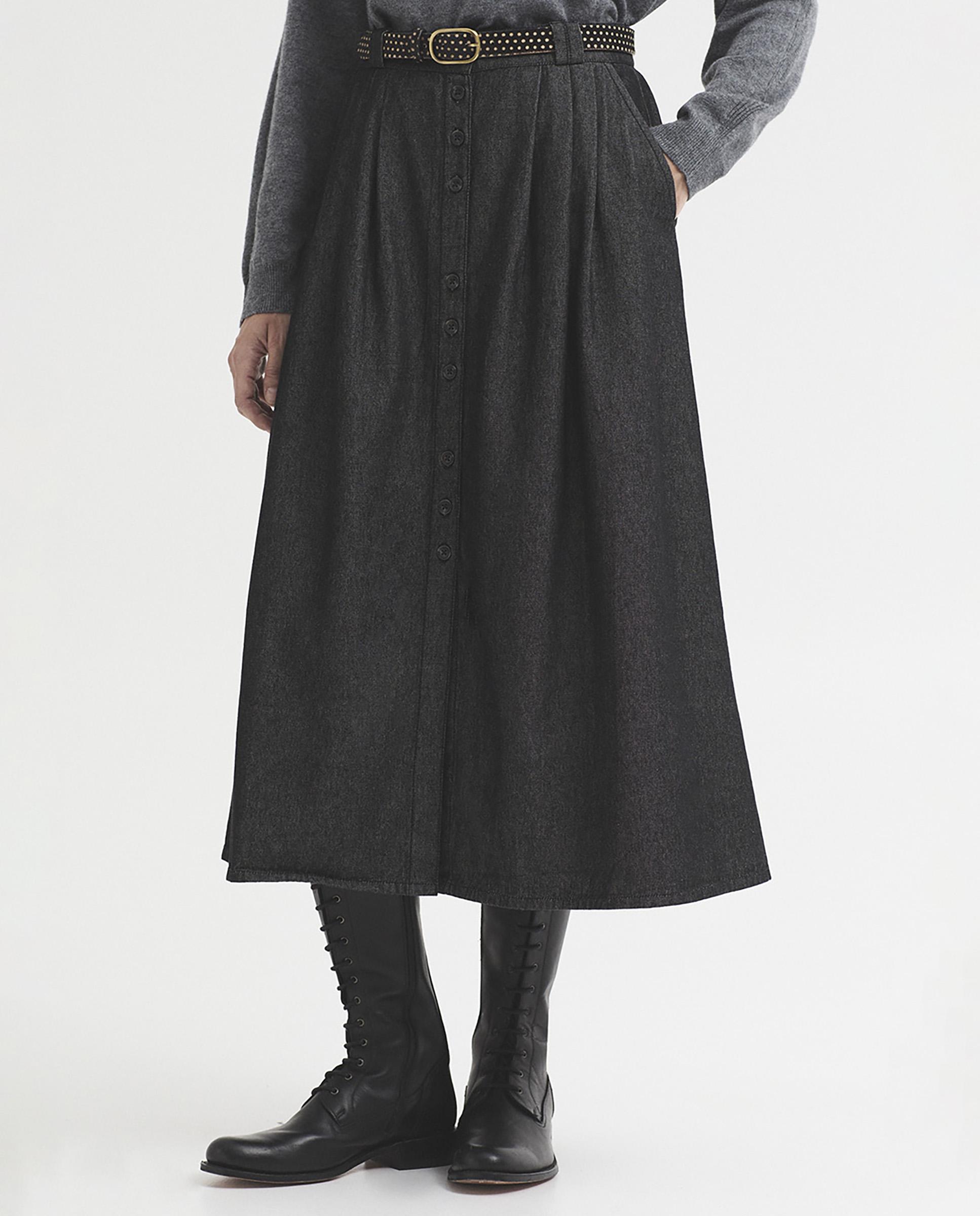 Imagen 0 de Falda midi de mujer denim con pinzas Gris