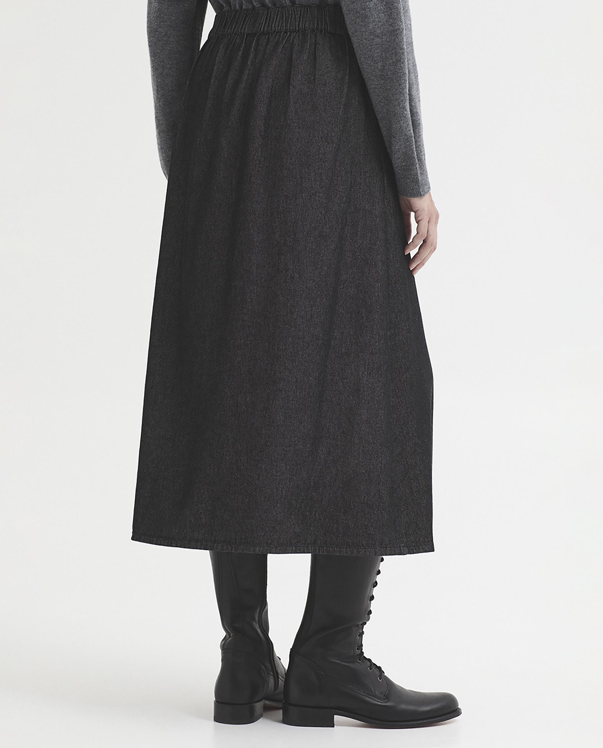 Falda midi de mujer denim con pinzas - Nice Things - Gris Gris-3