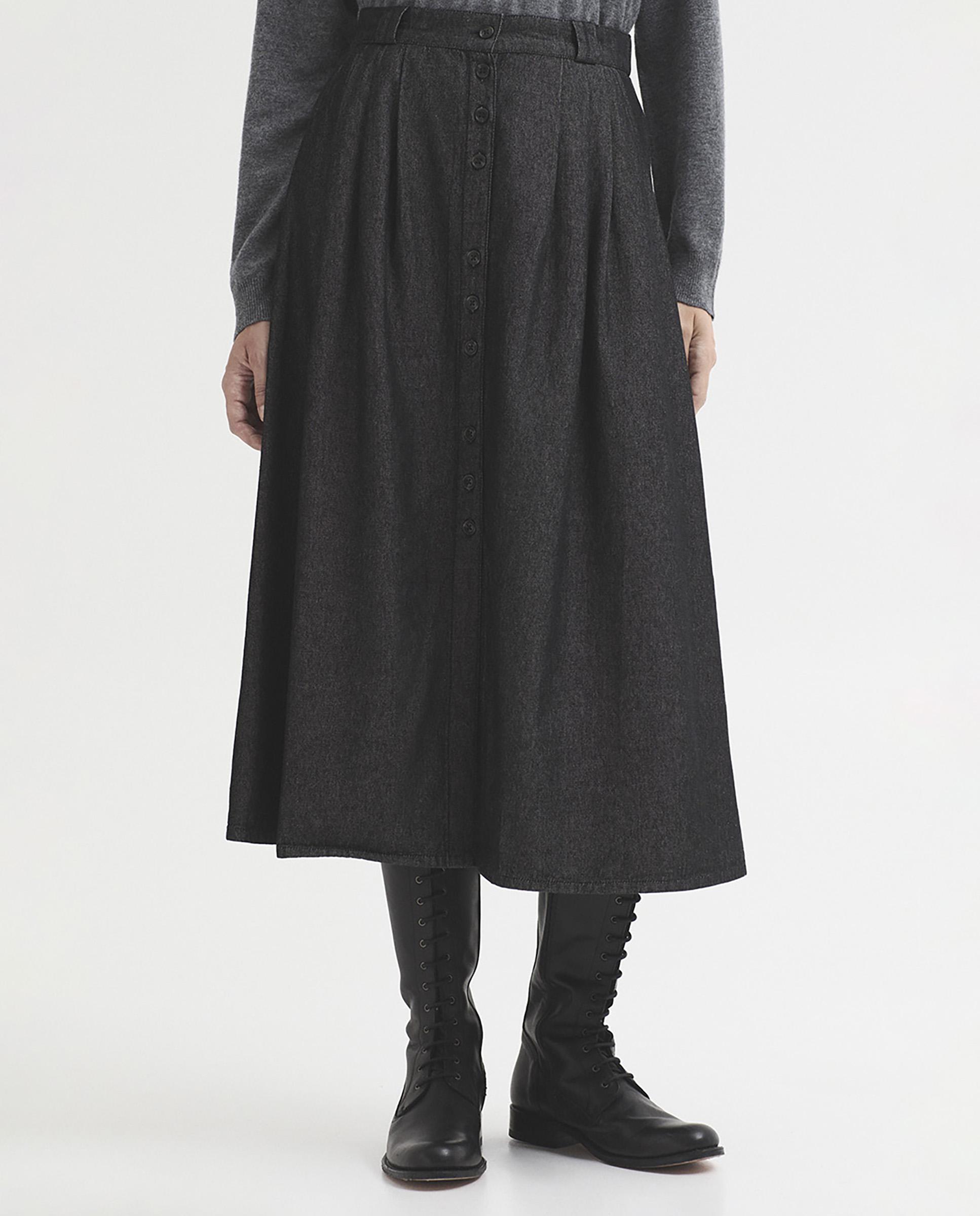 Falda midi de mujer denim con pinzas - Nice Things - Gris Gris-4
