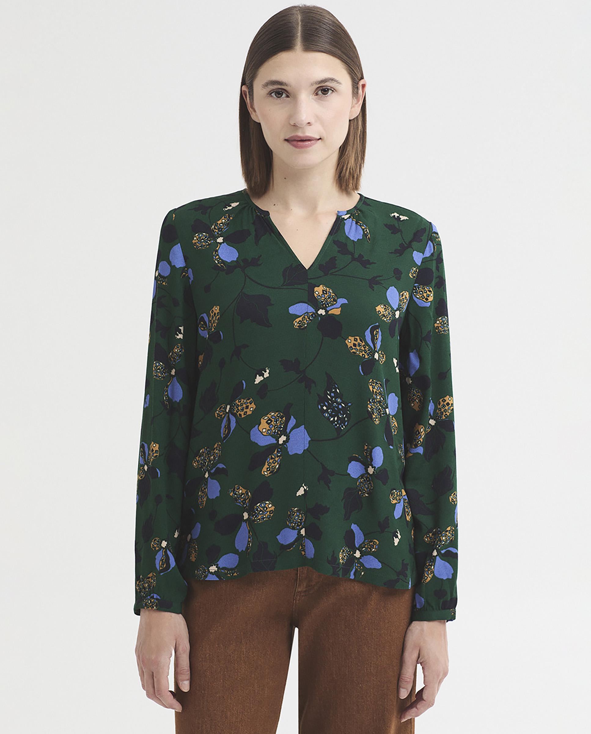 Blusa de mujer 100% mujer con estampado de flores - Nice Things - Verde Verde-1