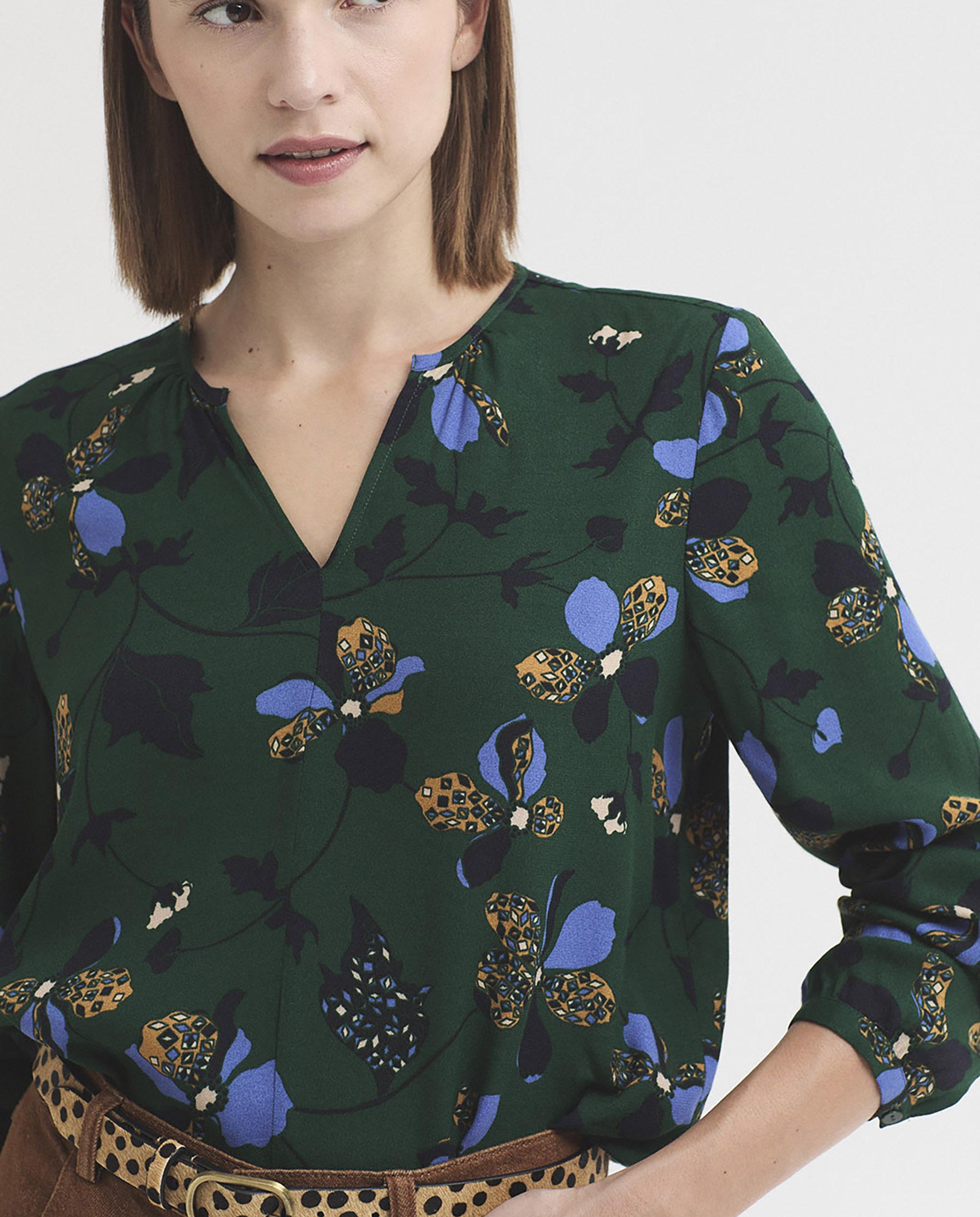 Blusa de mujer 100% mujer con estampado de flores - Nice Things - Verde Verde-4