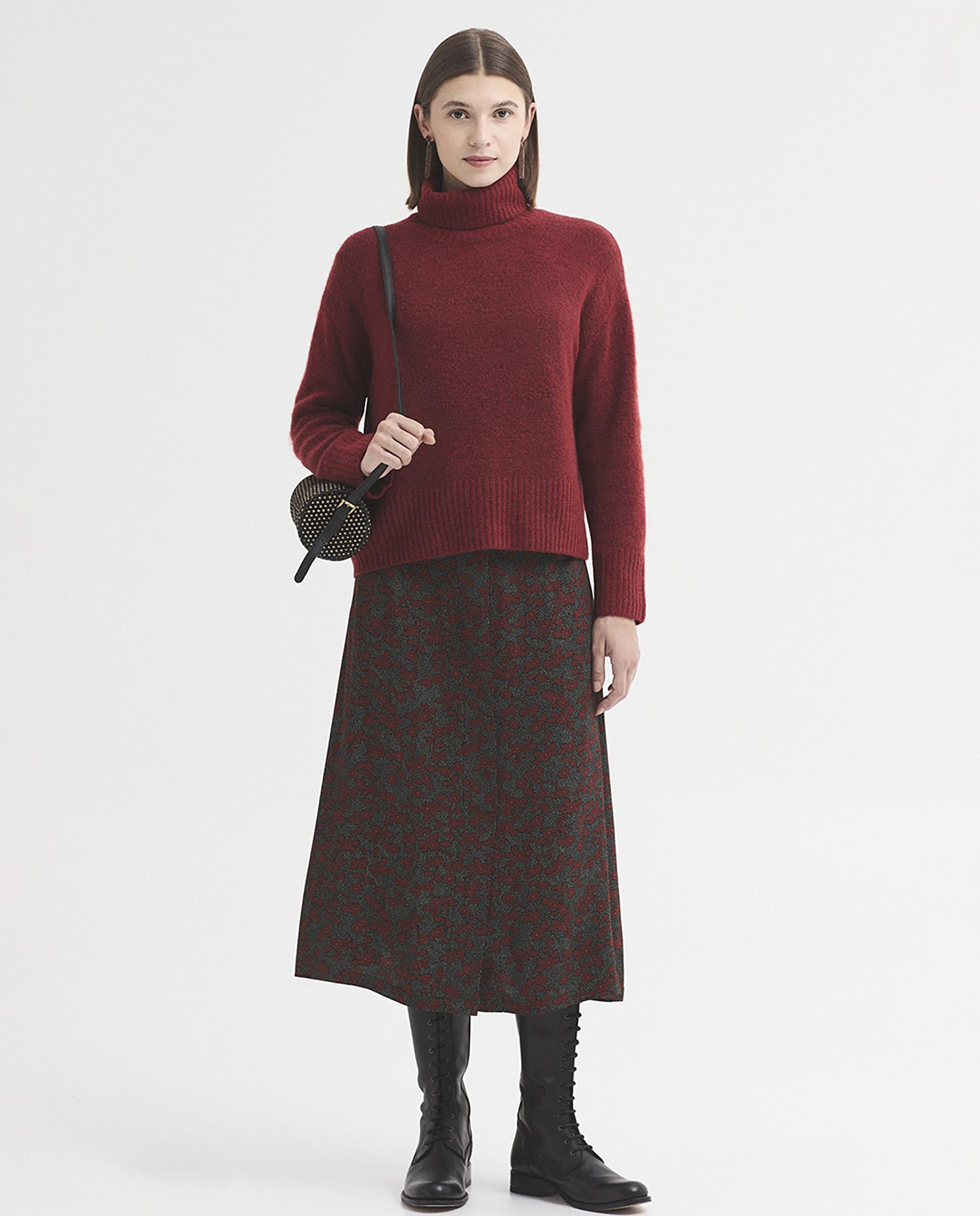Falda midi de mujer en crepé con estampado de flores - Nice Things - Negro Negro-1