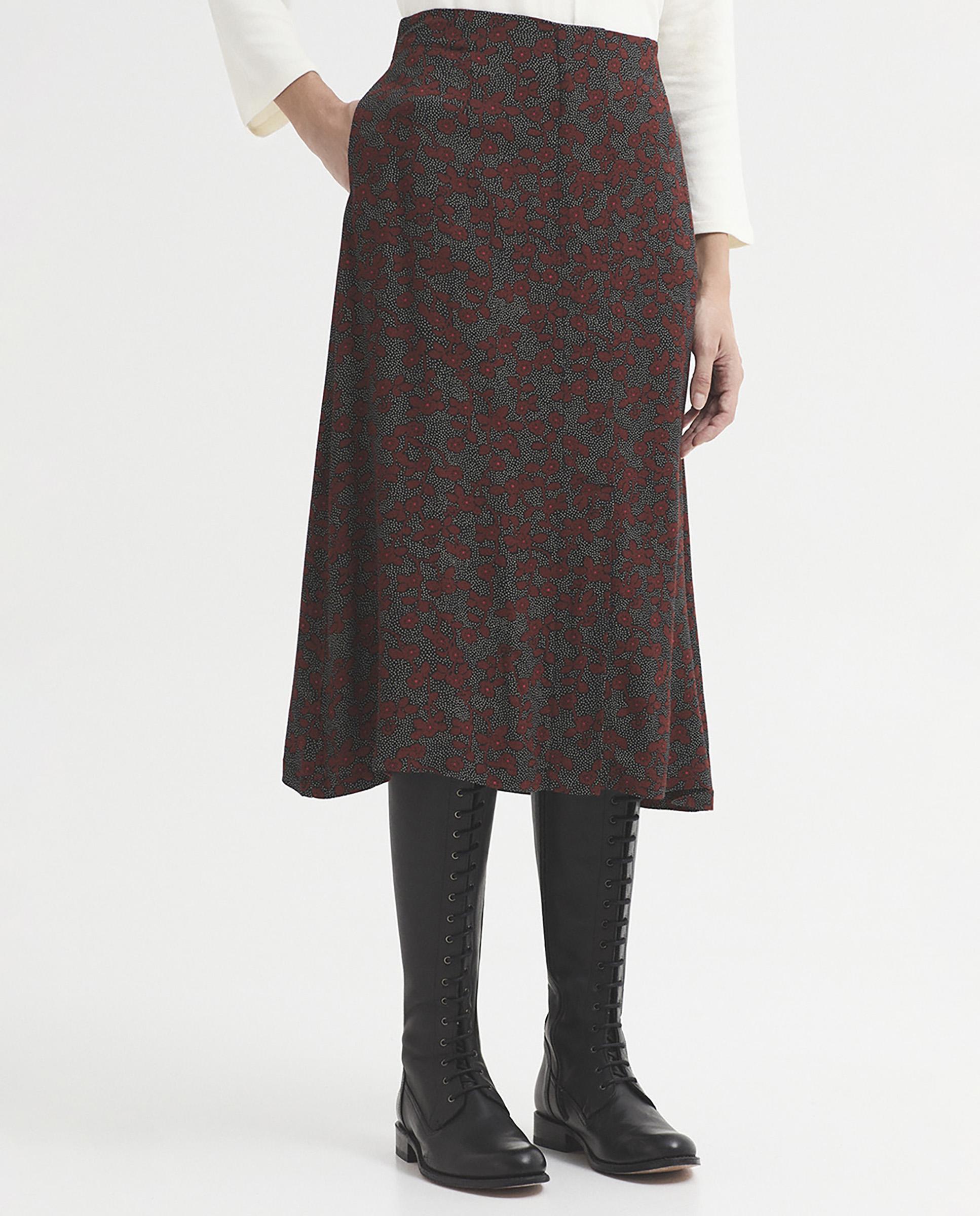 Falda midi de mujer en crepé con estampado de flores - Nice Things - Negro Negro-3