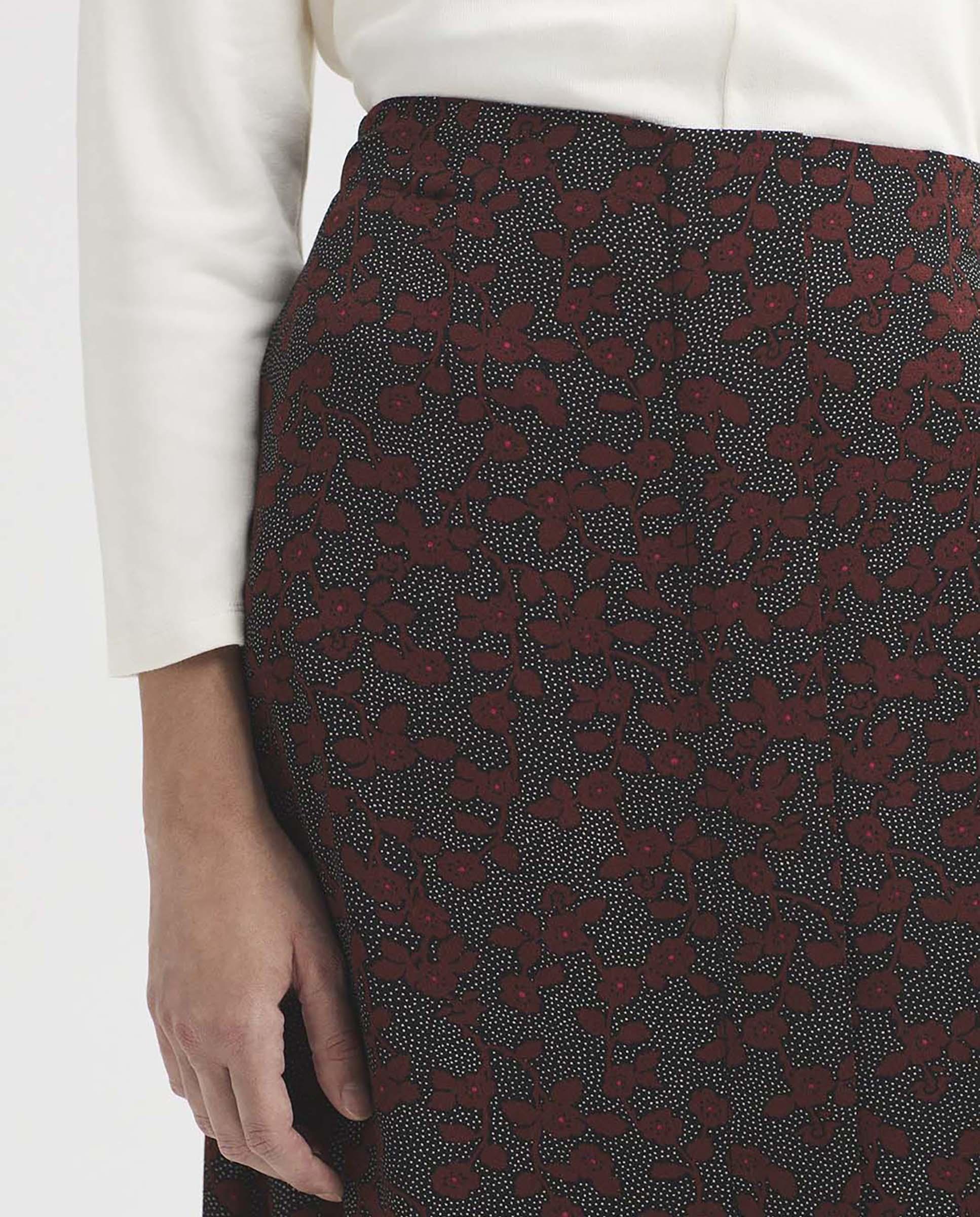 Falda midi de mujer en crepé con estampado de flores - Nice Things - Negro Negro-4