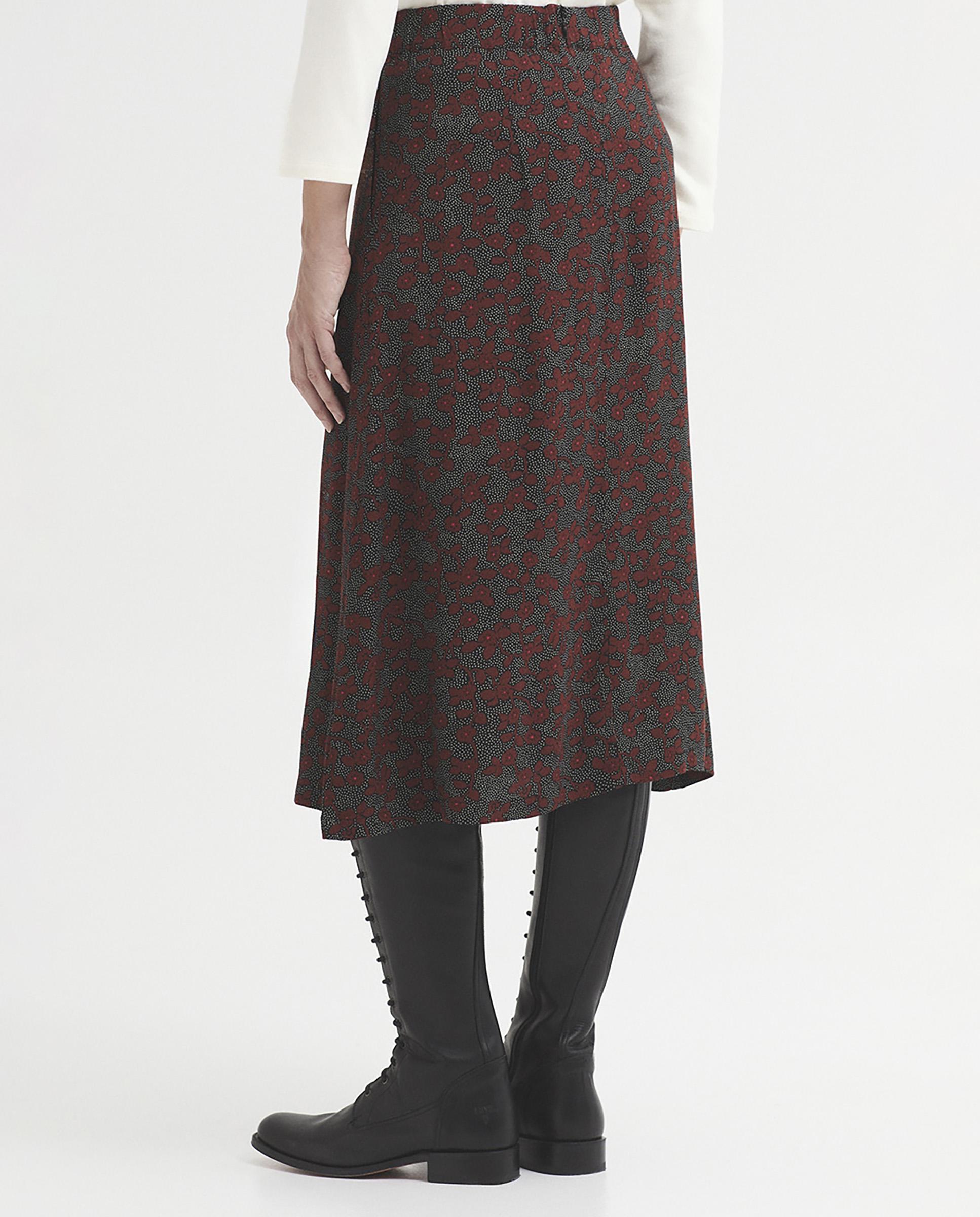 Falda midi de mujer en crepé con estampado de flores - Nice Things - Negro Negro-5