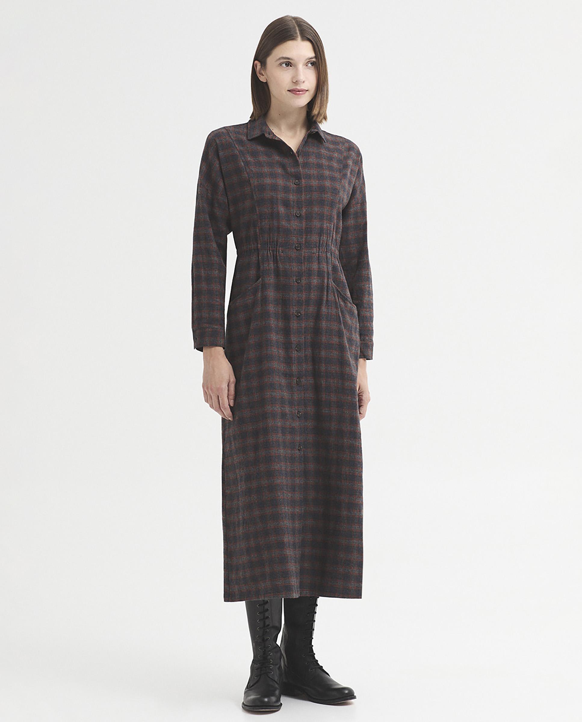 Vestido midi 100% algodón de cuadros - Nice Things - Gris Gris-1