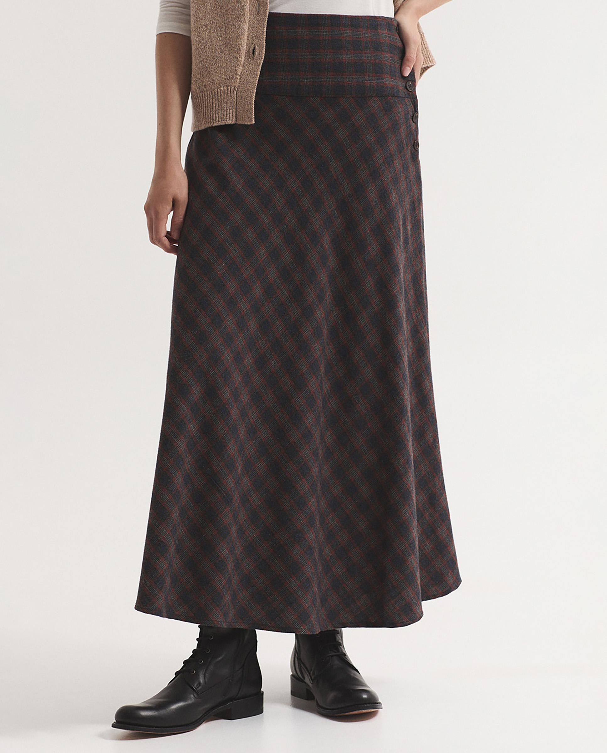 Falda larga 100% algodón de cuadros - Nice Things - Gris Gris-1