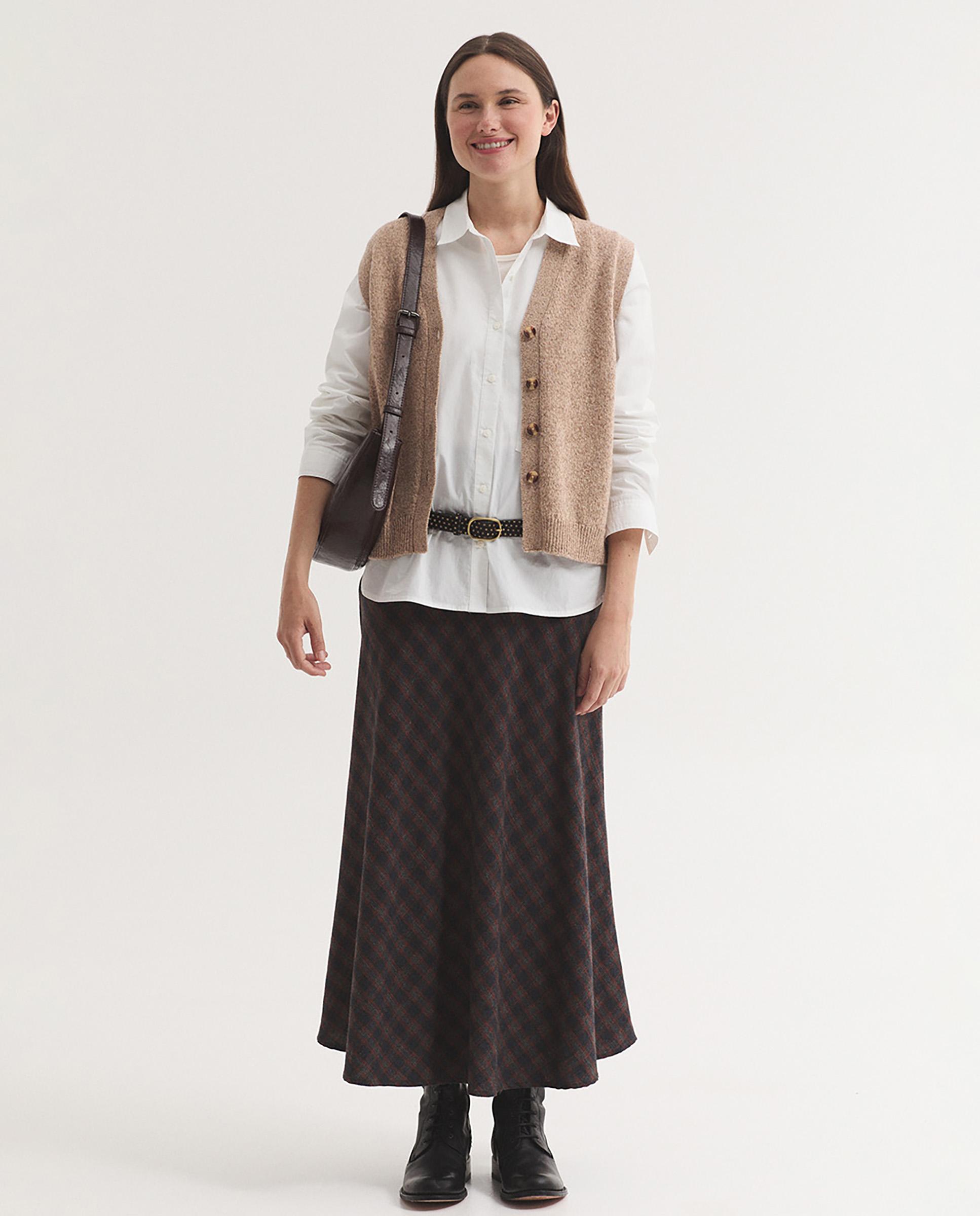 Falda larga 100% algodón de cuadros - Nice Things - Gris Gris-4
