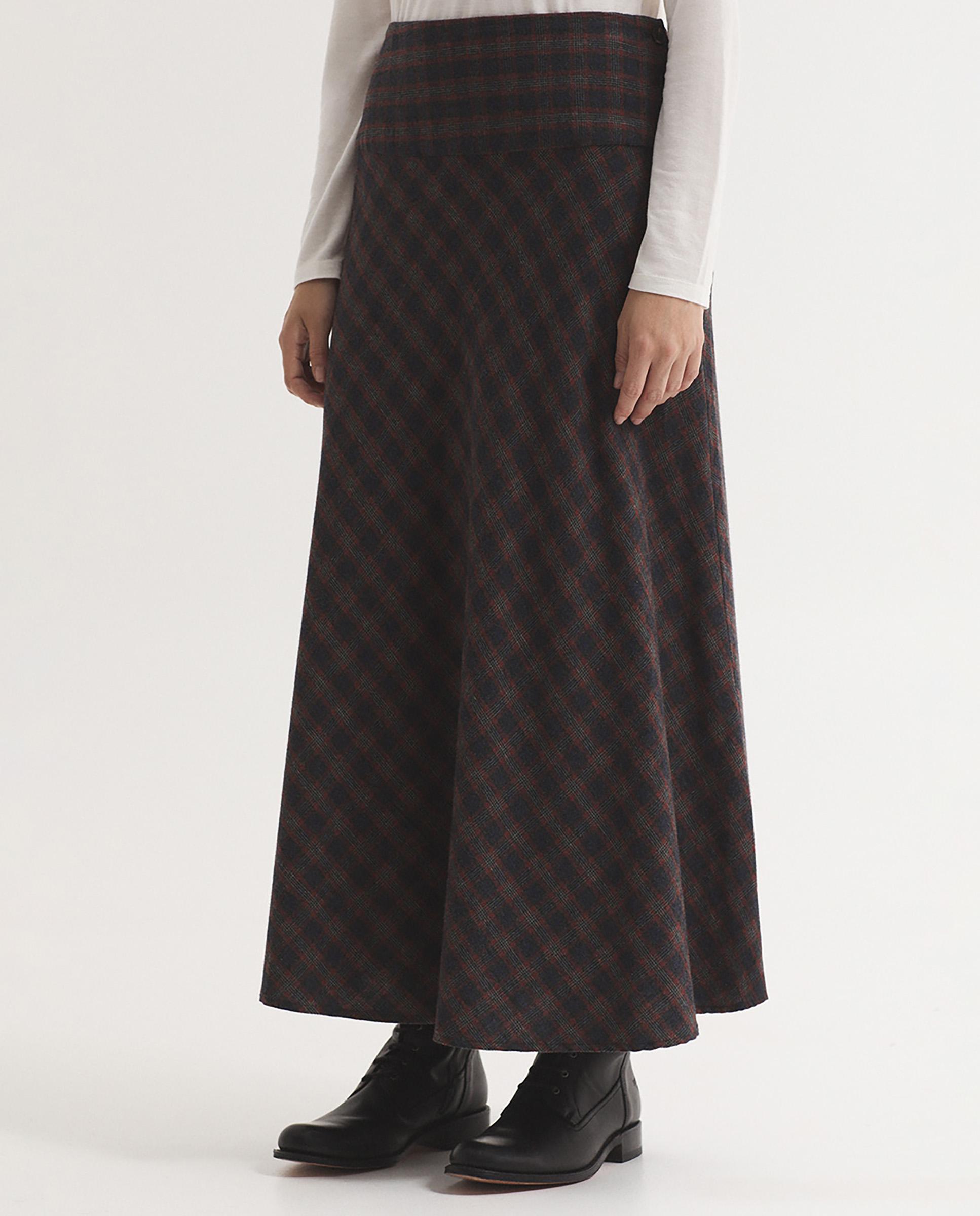 Falda larga 100% algodón de cuadros - Nice Things - Gris Gris-5
