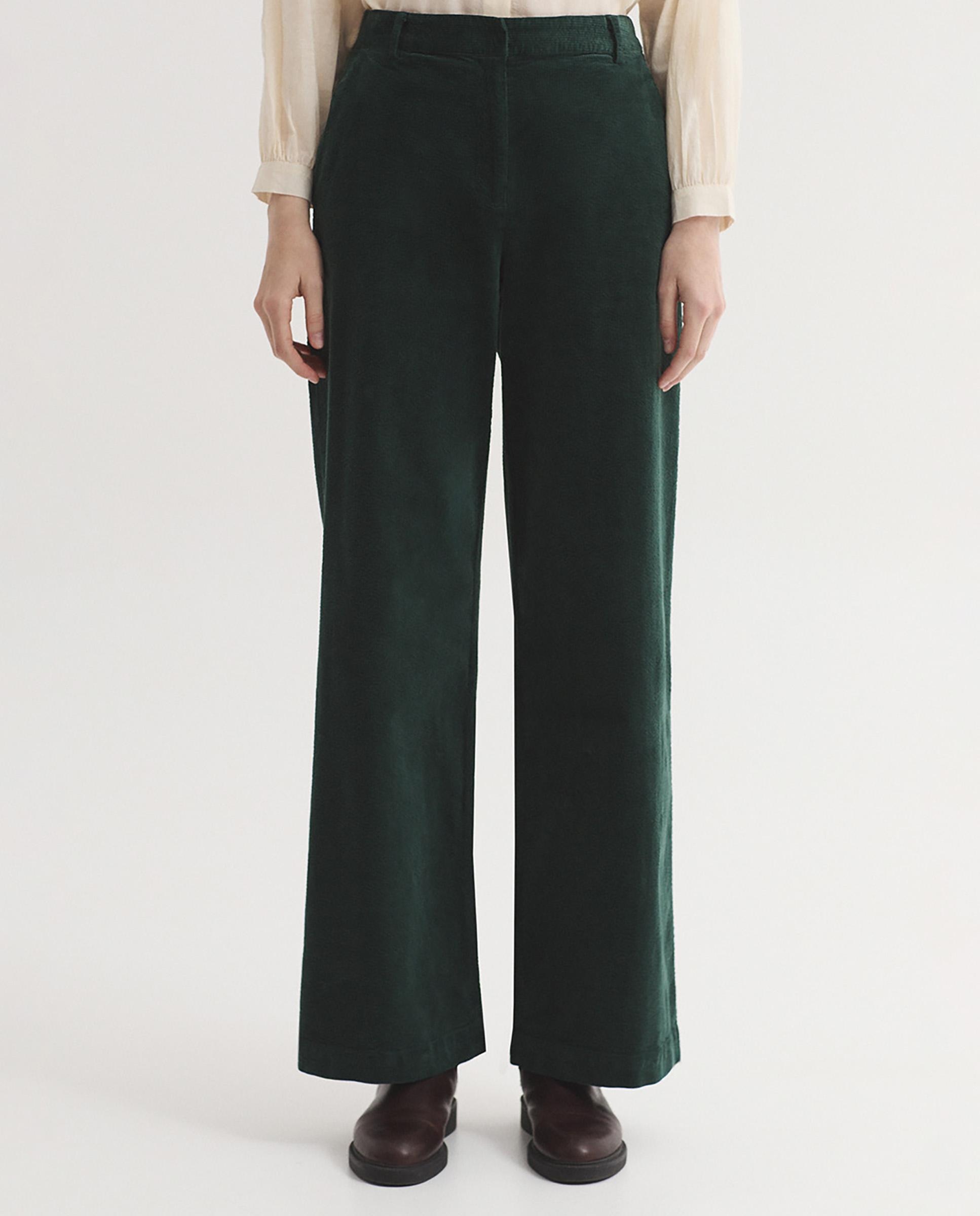 Pantalones anchos de mujer de pana con bolsillos - Nice Things - Verde Verde-1