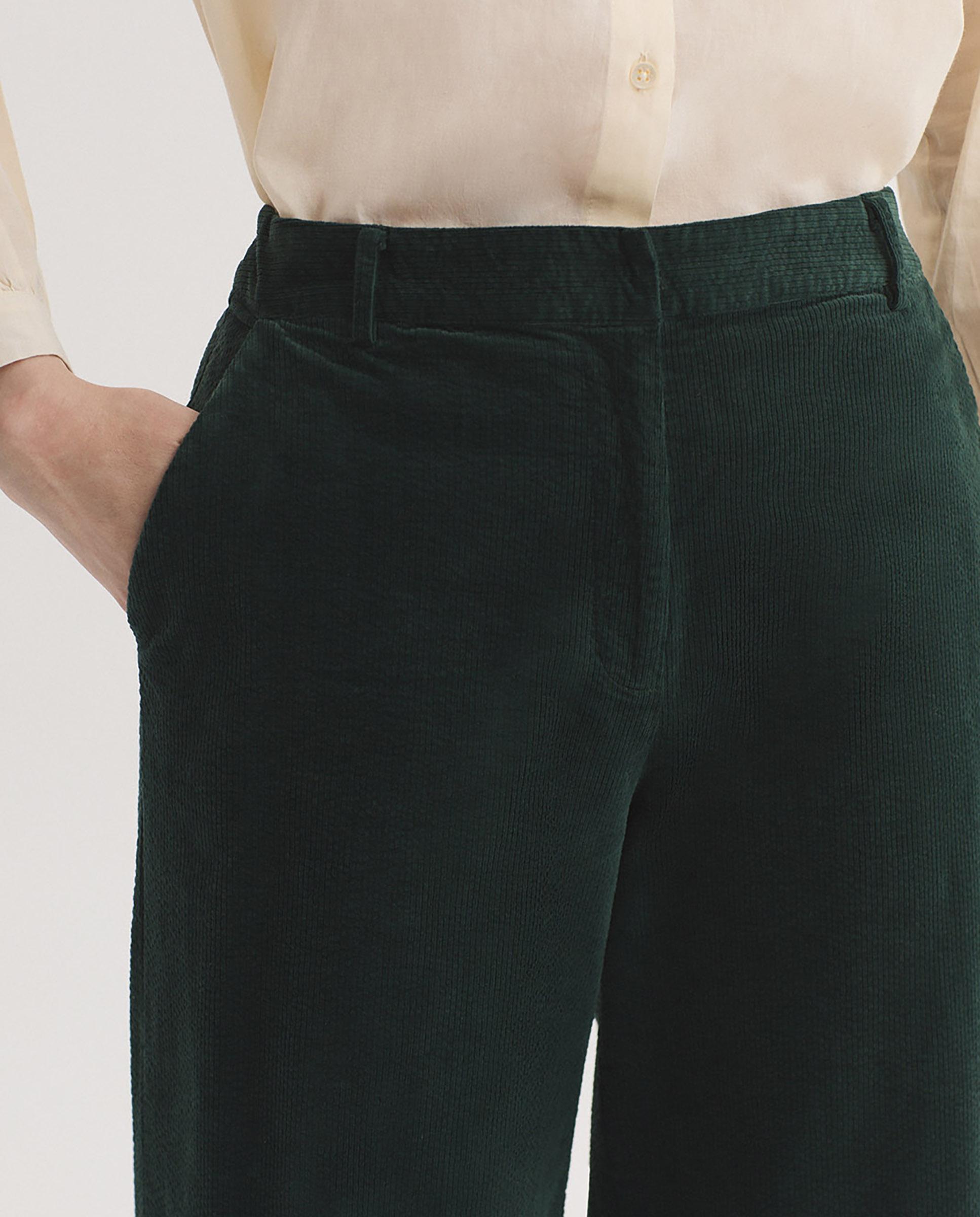 Pantalones anchos de mujer de pana con bolsillos - Nice Things - Verde Verde-2