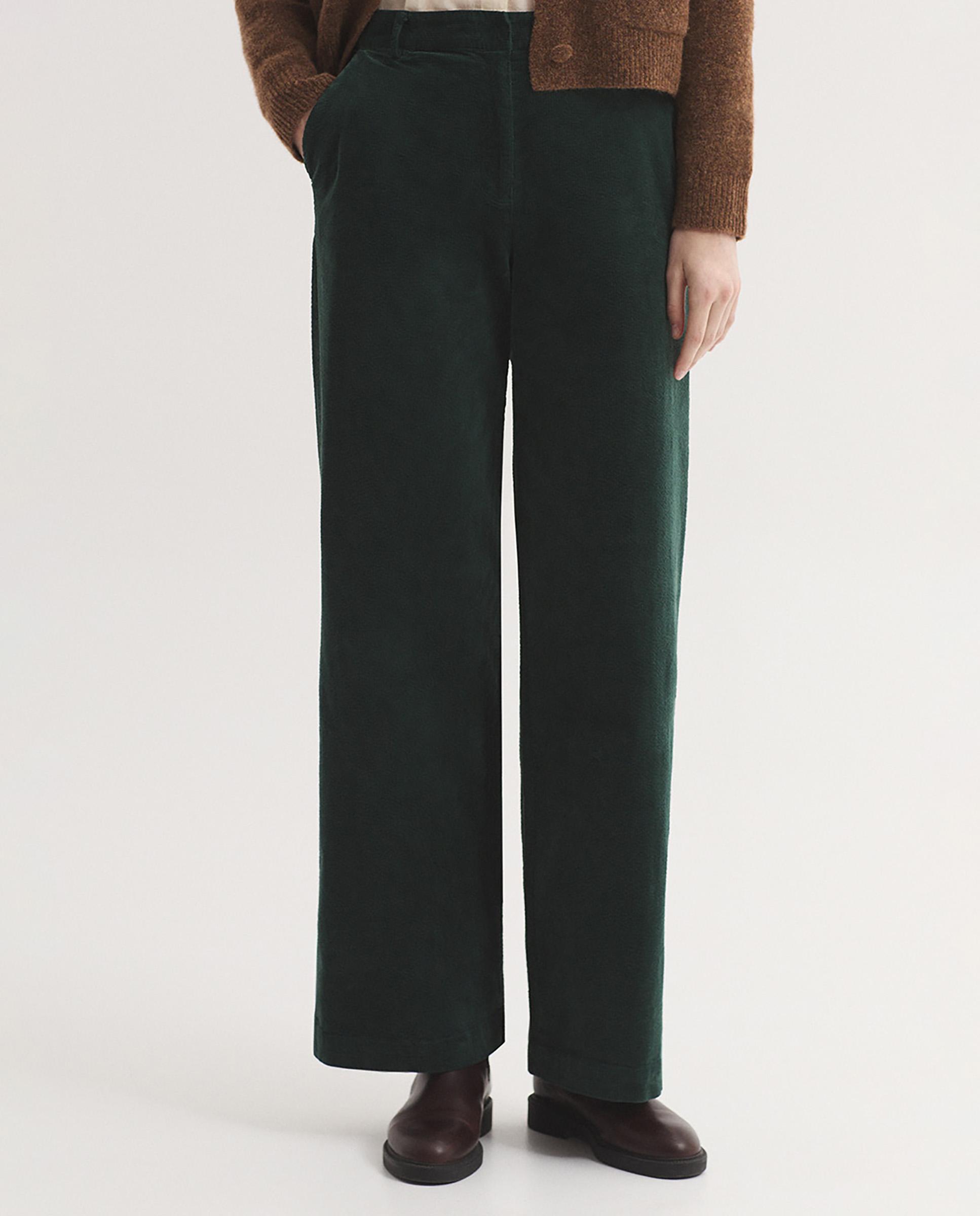 Pantalones anchos de mujer de pana con bolsillos - Nice Things - Verde Verde-5