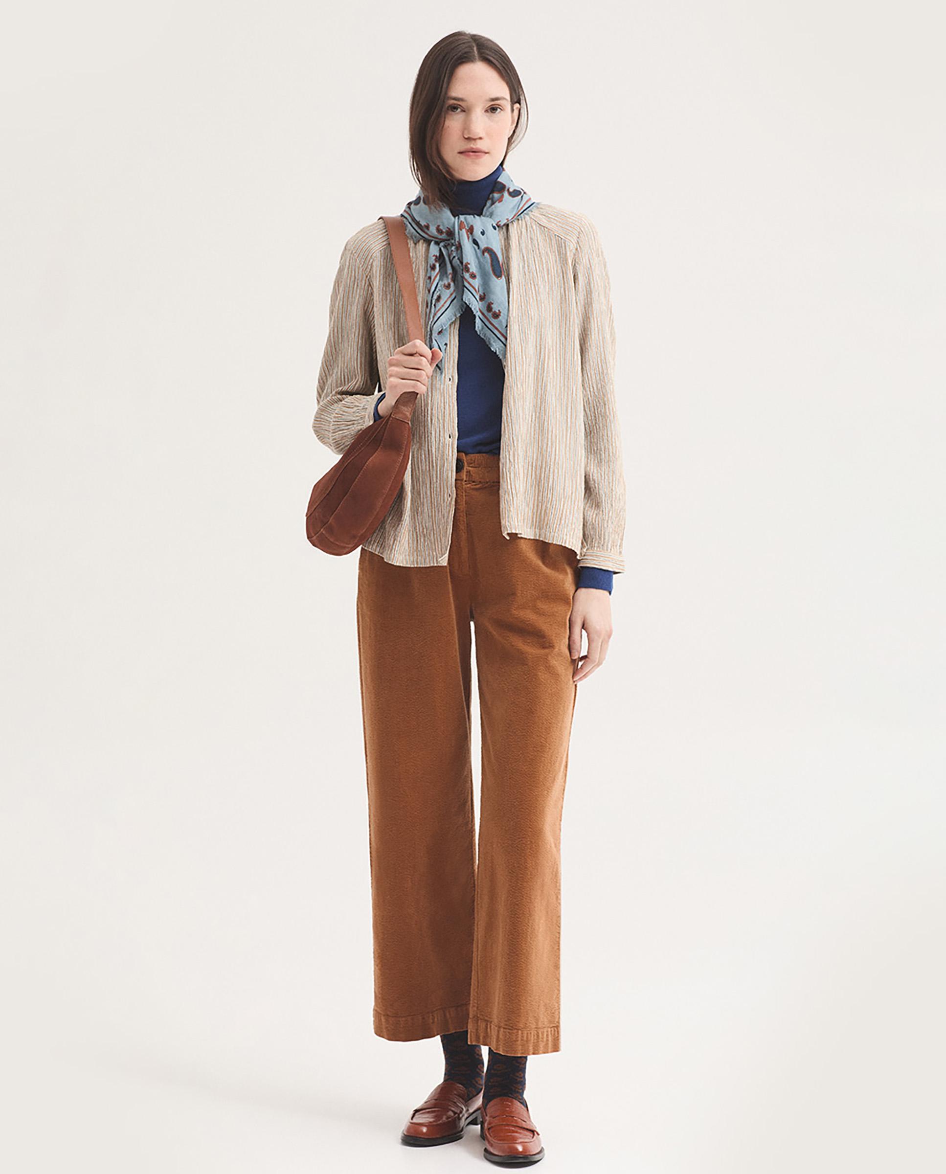 Pantalones rectos de mujer con cinturilla de goma - Nice Things - Ocre Ocre-4