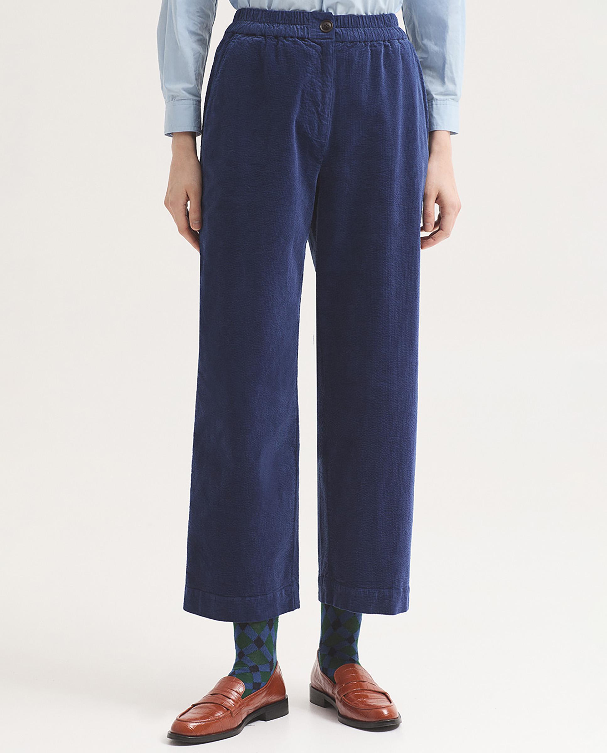 Pantalones rectos de mujer con cinturilla de goma - Nice Things - Azul Azul-1