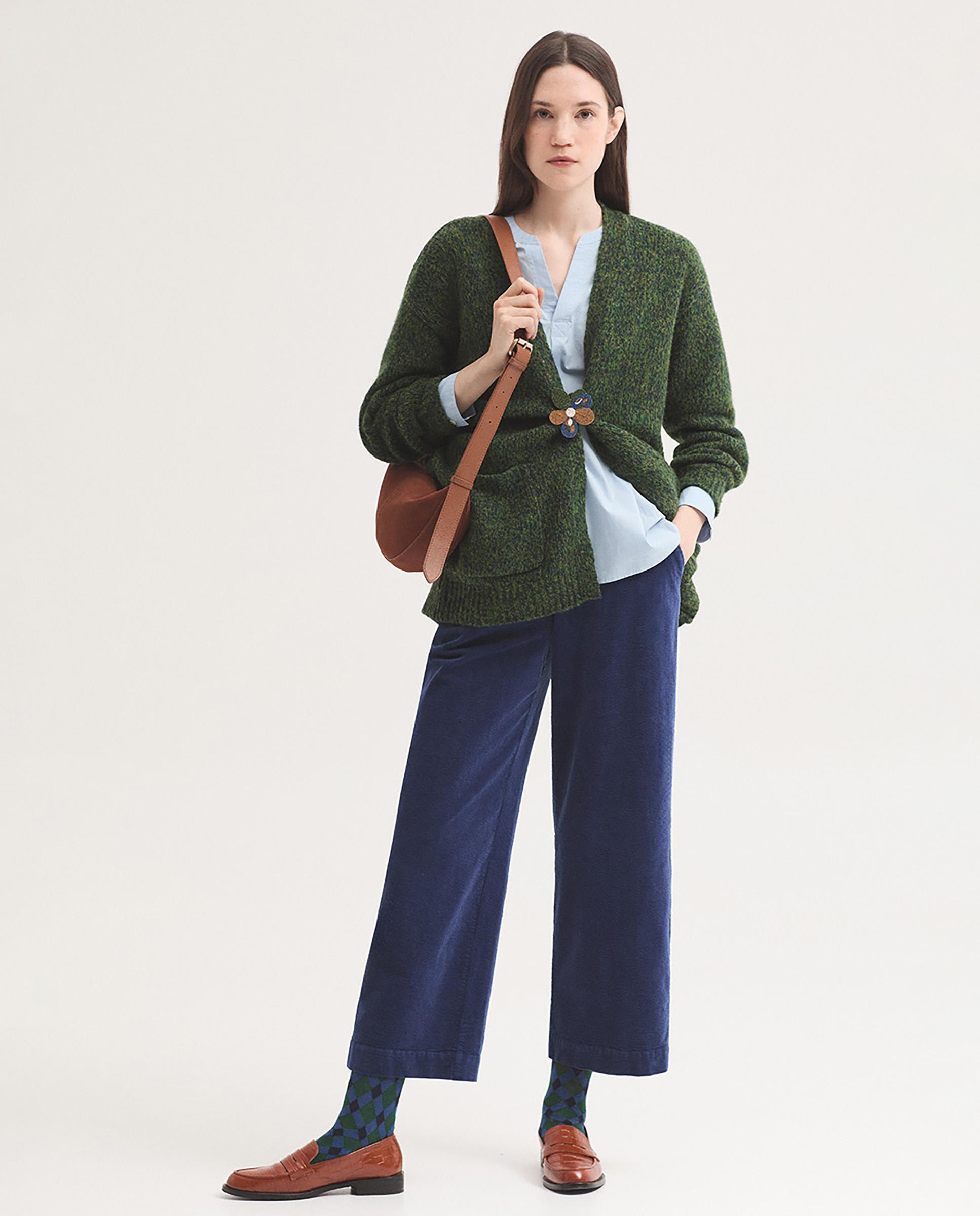 Pantalones rectos de mujer con cinturilla de goma - Nice Things - Azul Azul-4