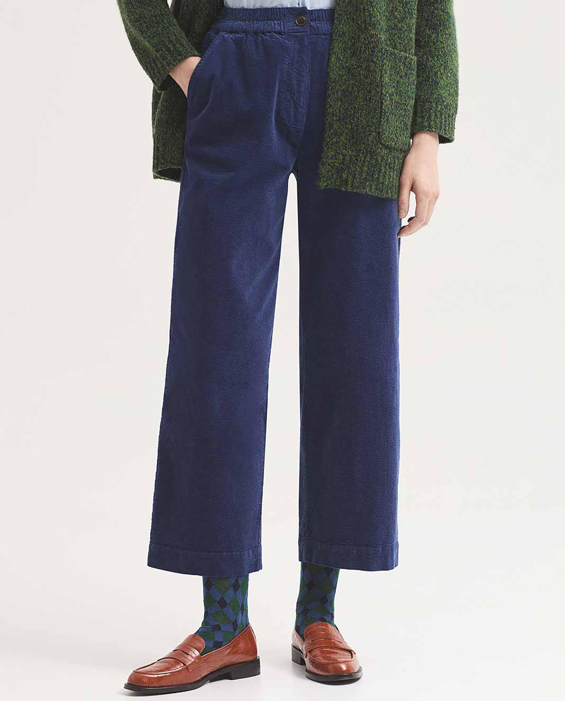 Pantalones rectos de mujer con cinturilla de goma - Nice Things - Azul Azul-5